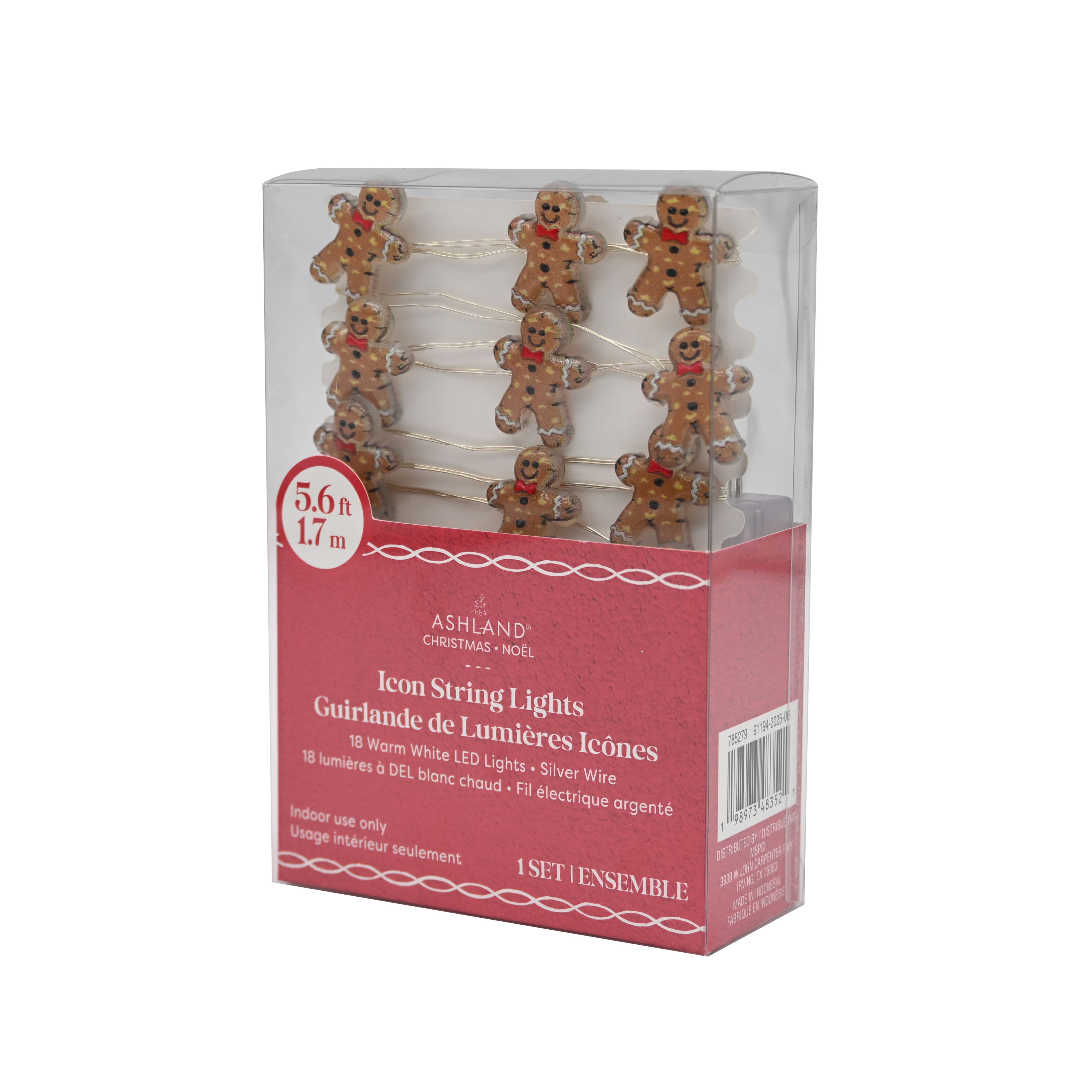 18ct. Warm White LED Gingerbread Cookie String Lights on Silver Wire by Ashland®