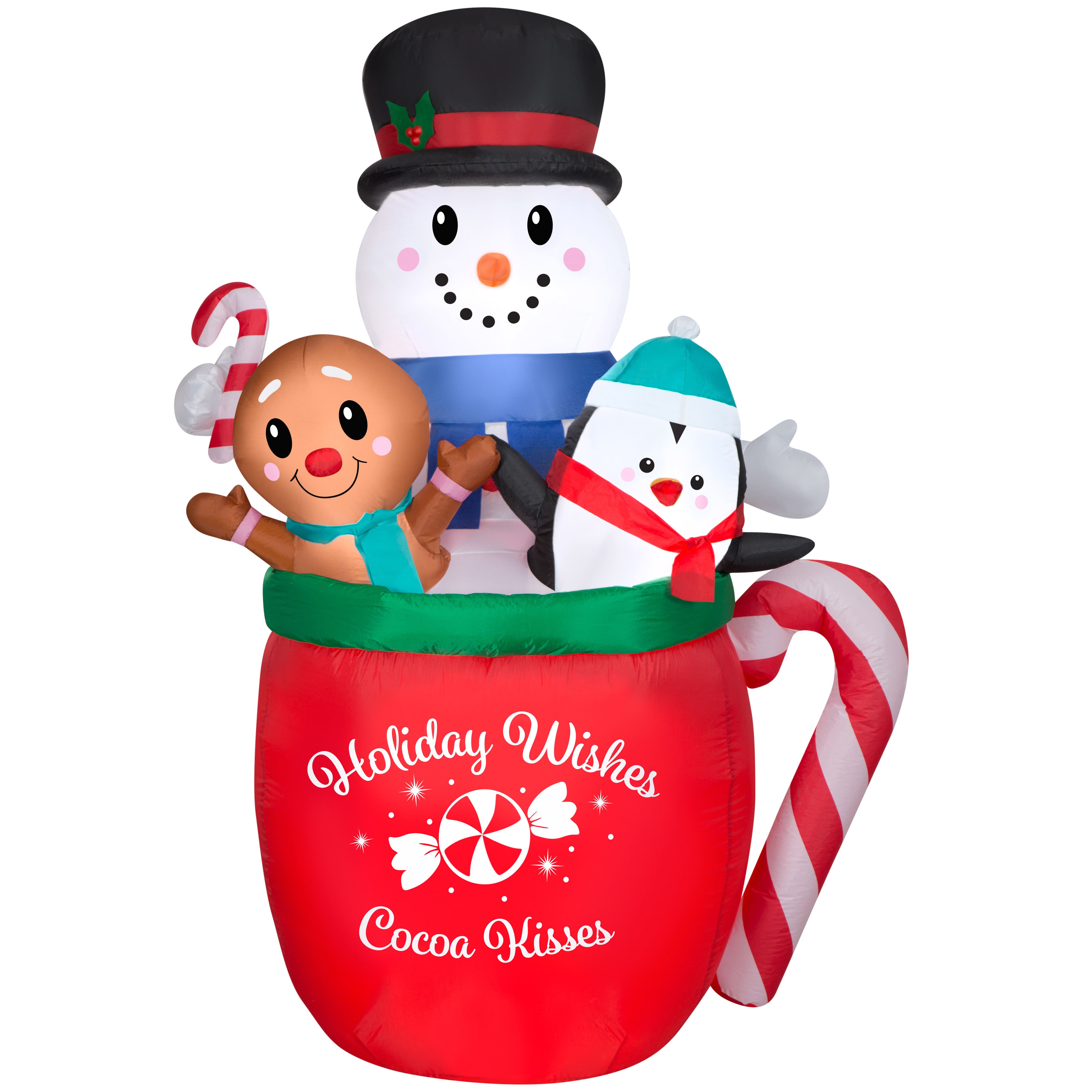 6.5" Airblown® Inflatable Christmas Snowman, Gingerbread Man & Penguin Mug Scene