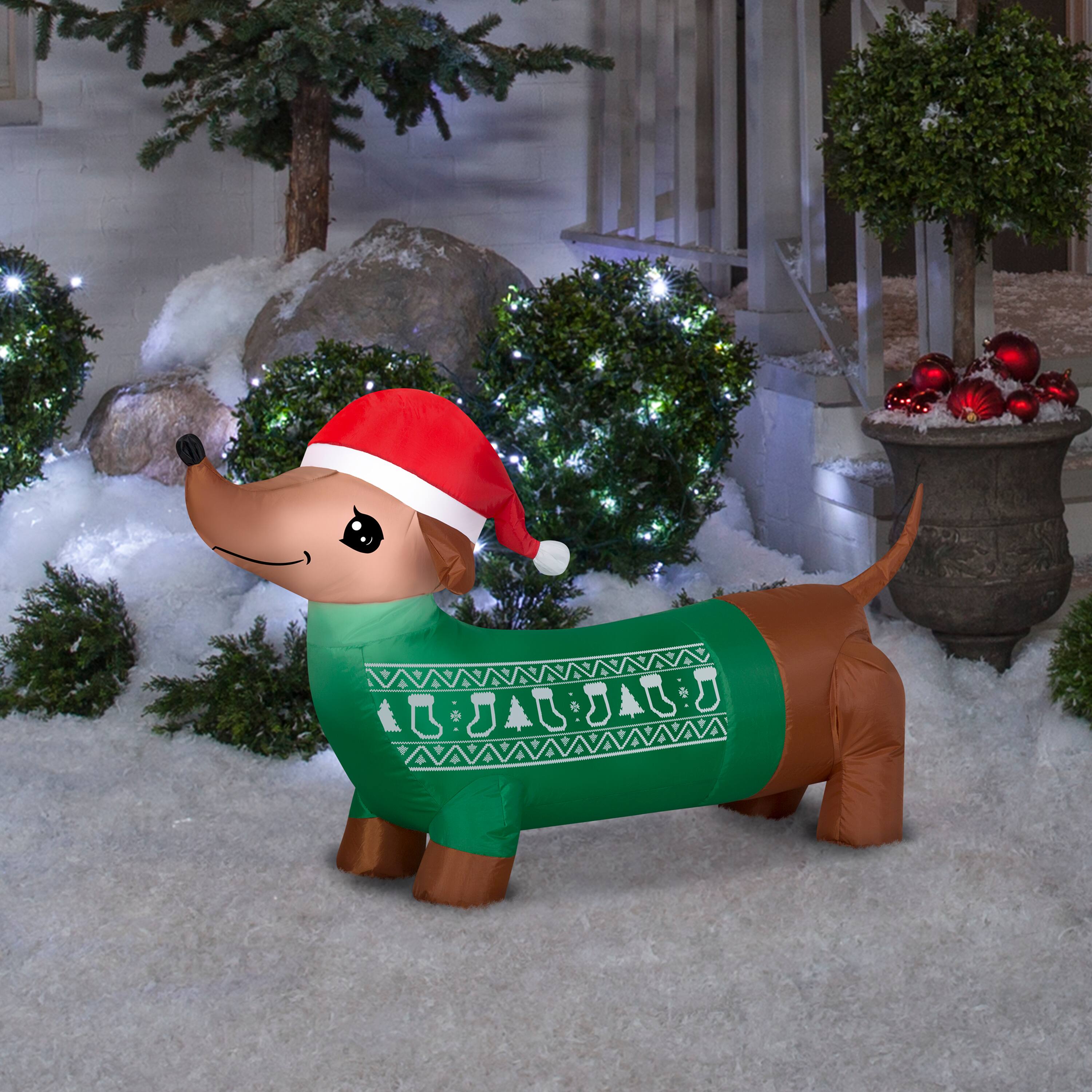 4ft. Airblown&#xAE; Inflatable Christmas Dachshund with Green Sweater