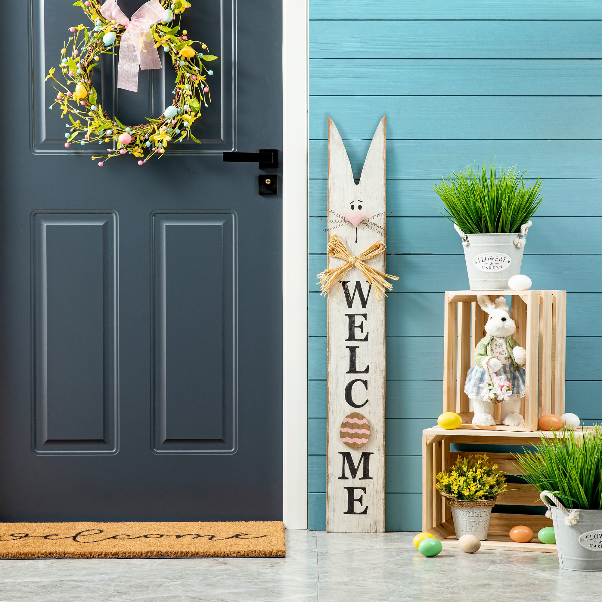 Glitzhome® 42" Wooden Easter Bunny Porch Sign