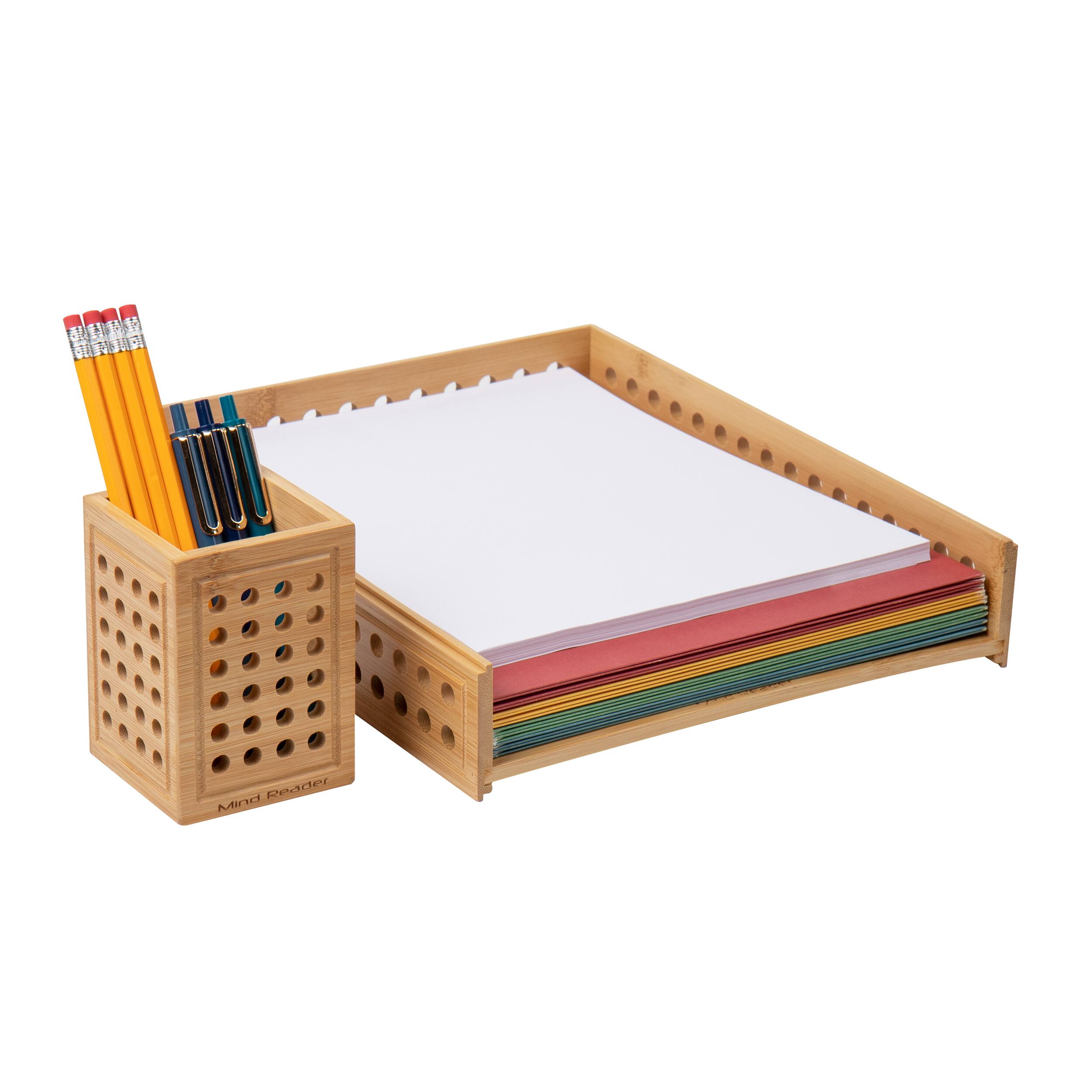 Mind Reader Lattice Collection Rayon from Bamboo Paper Tray &#x26; Pen Cup Set
