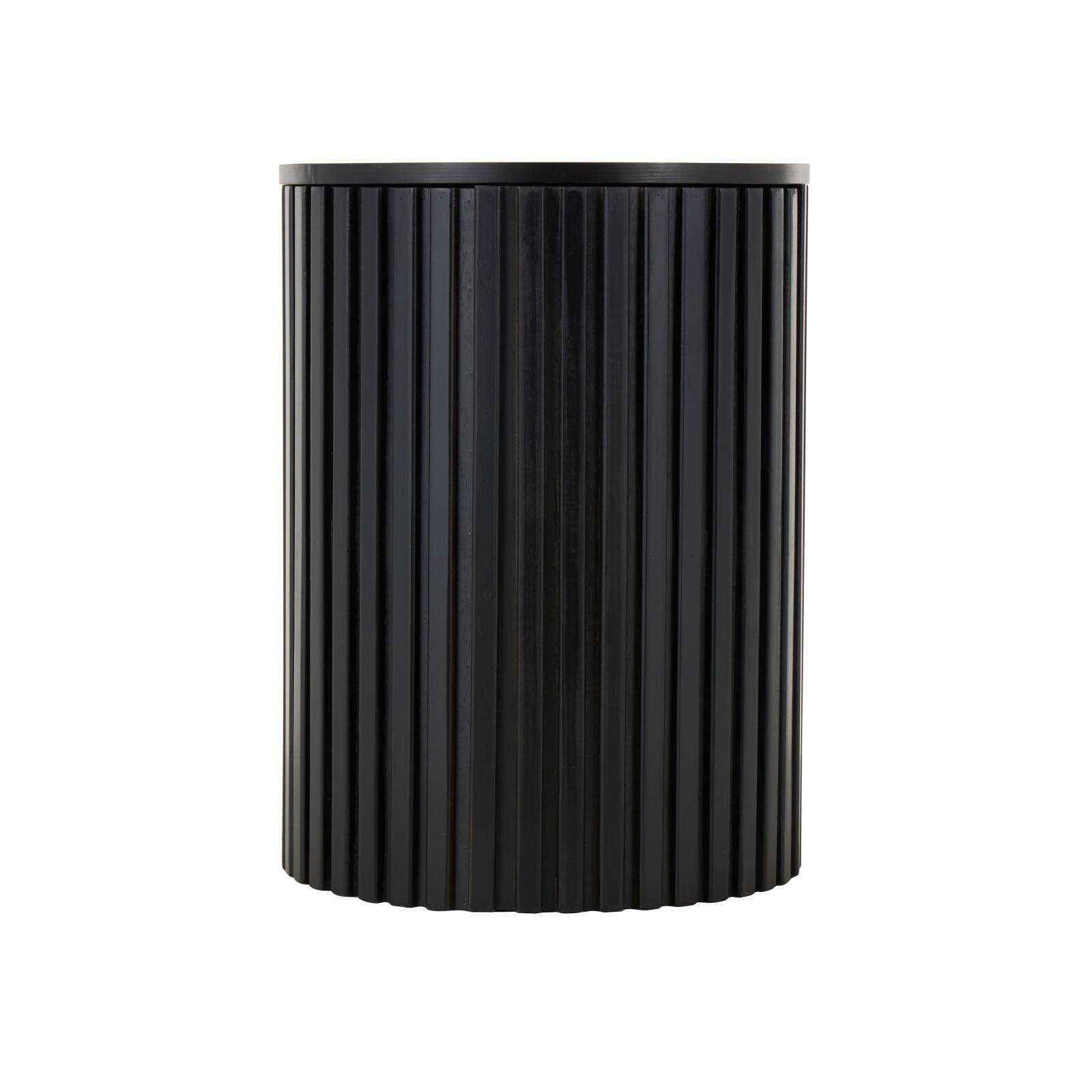 21.25" Black Wood Handmade Ribbed Side End Accent Table with Slatted Base