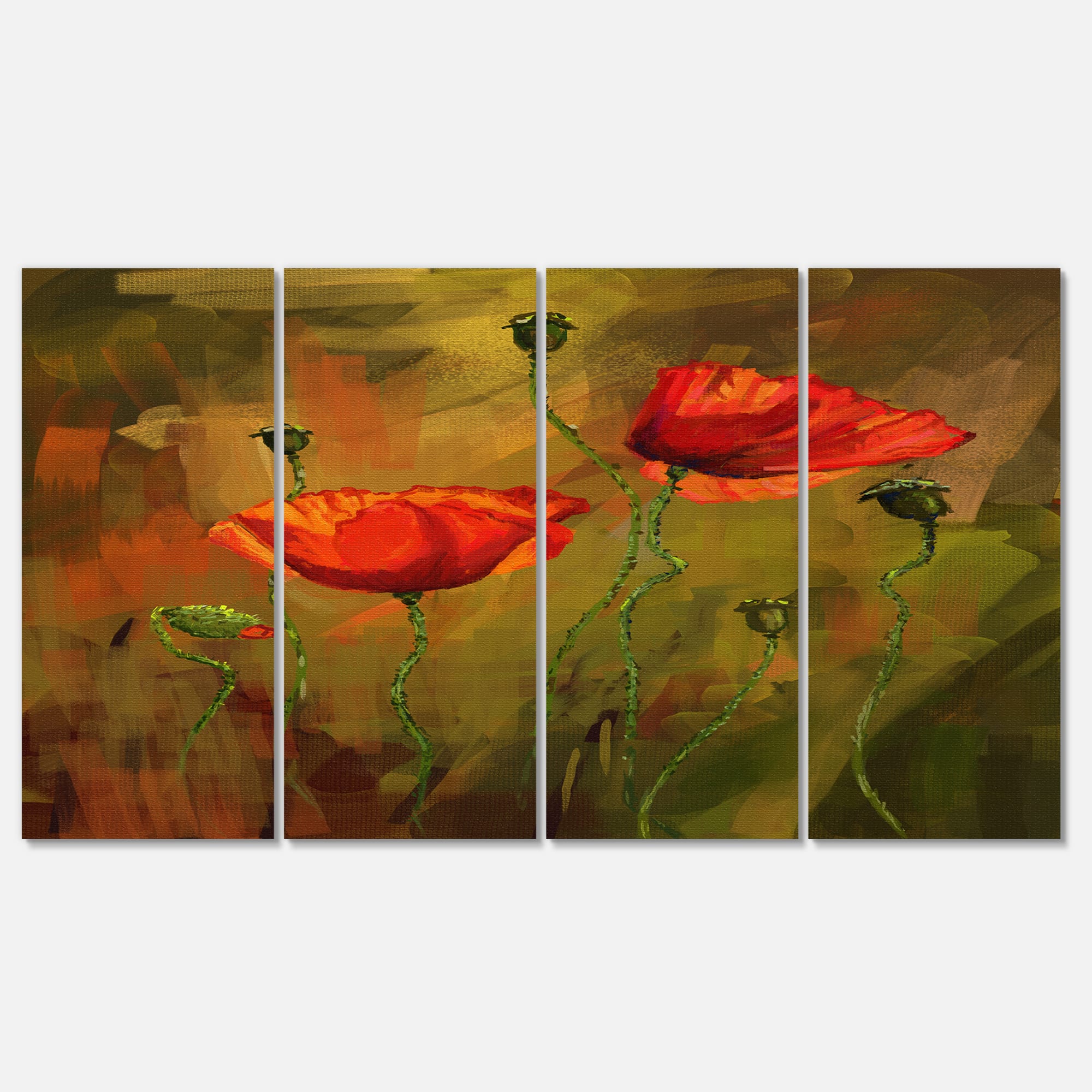 Designart - Watercolor Poppy Flowers - Floral Art Canvas Print