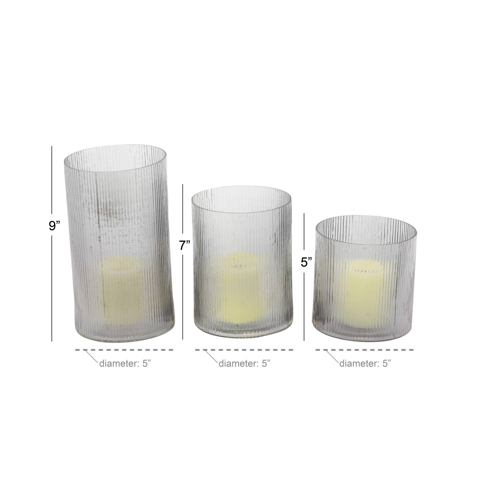 Set of 3 Clear Glass Traditional Candle Holder, 5", 7", 9"