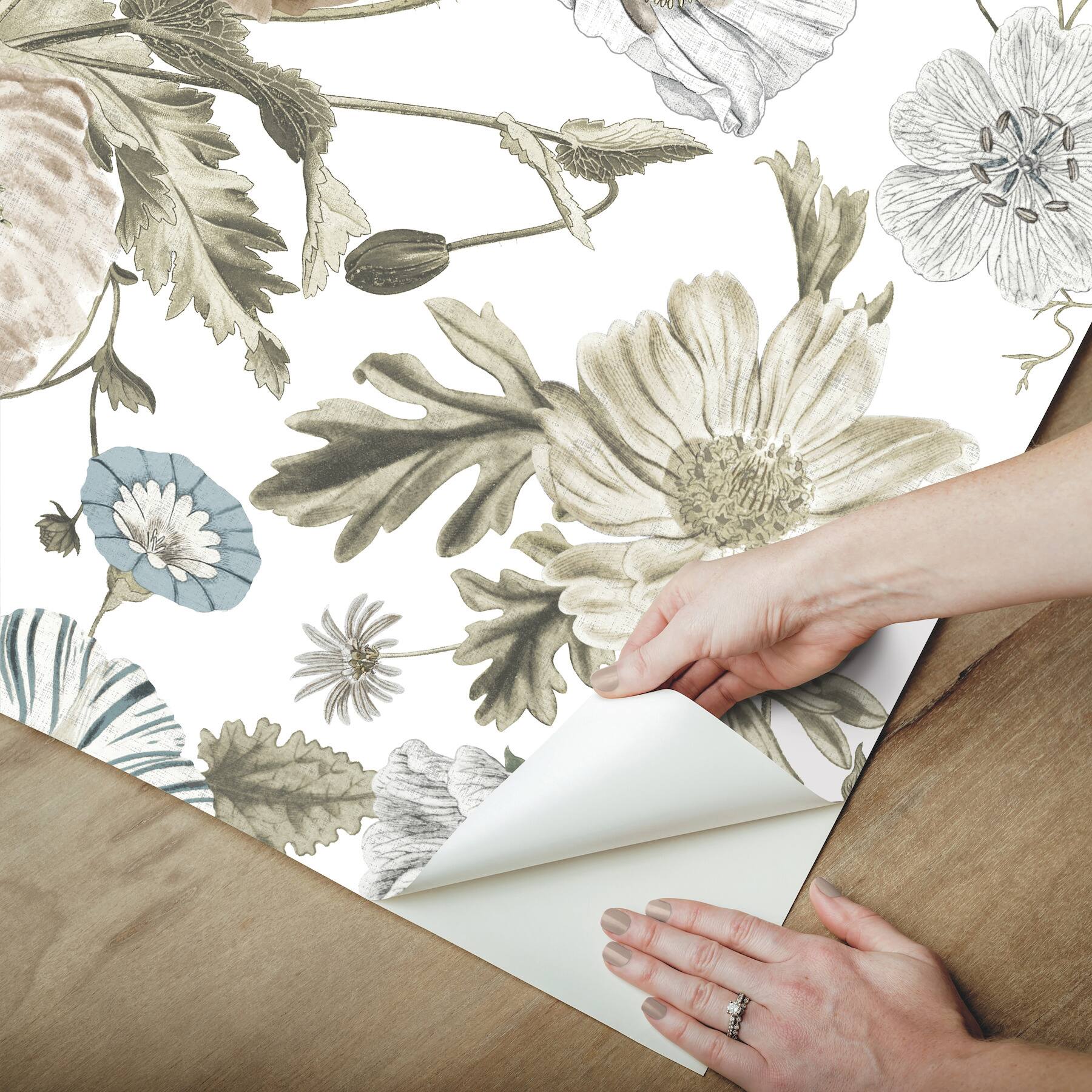 RoomMates White Vintage Poppy Peel &#x26; Stick Wallpaper