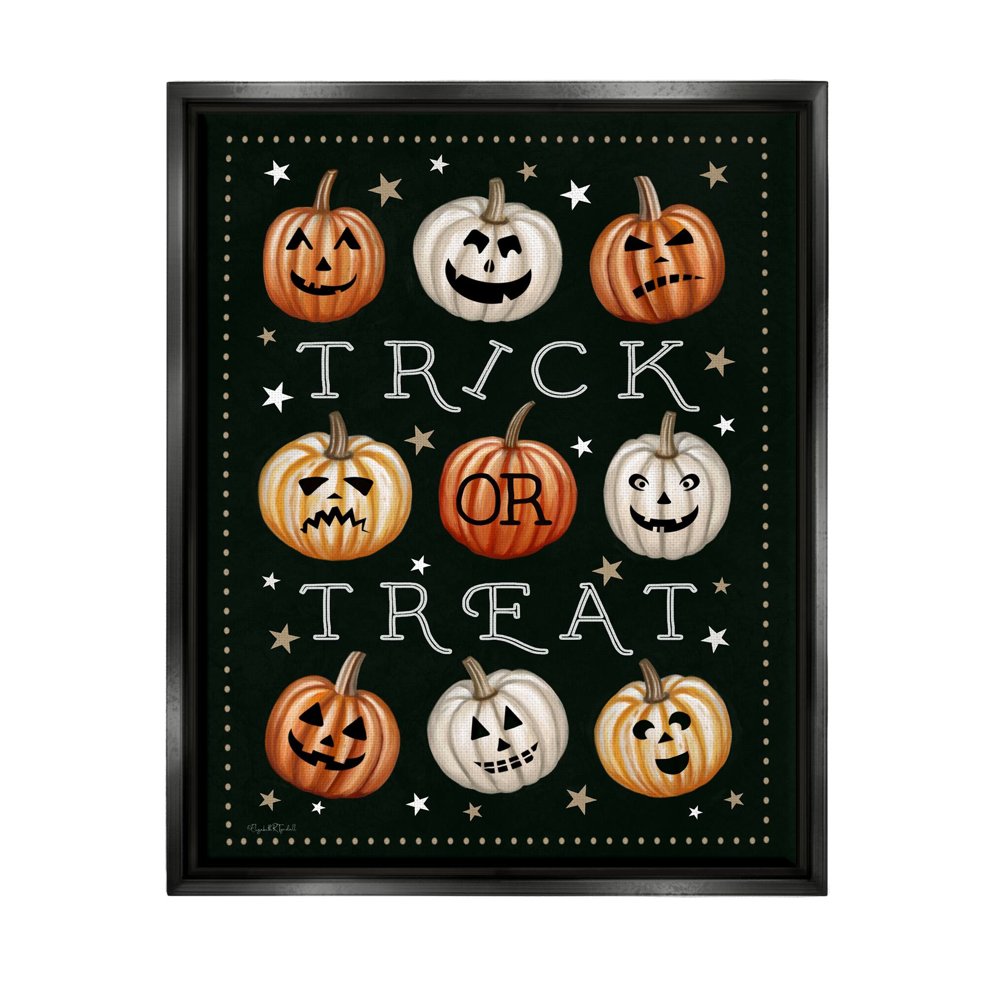 Stupell Industries Trick Or Treat Jack-o-Lanterns Framed Floater Canvas Wall Art