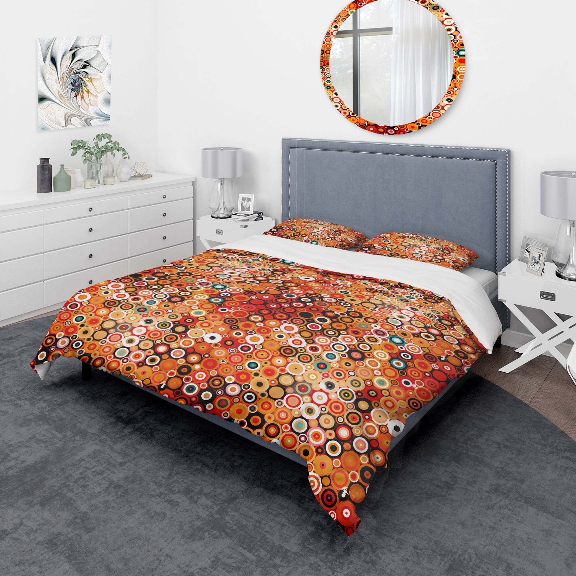 Designart &#x27;Disco Style Pattern with Dots &#x26; Circles&#x27; Modern &#x26; Contemporary Bedding Set - Duvet Cover &#x26; Shams