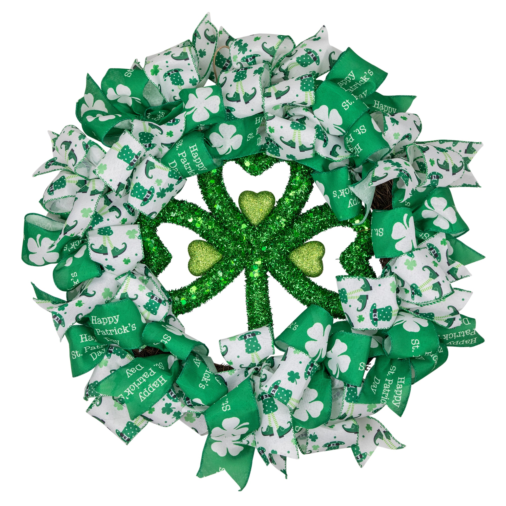 Shamrocks and Ribbons St. Patrick's Day Wreath 24" Unlit