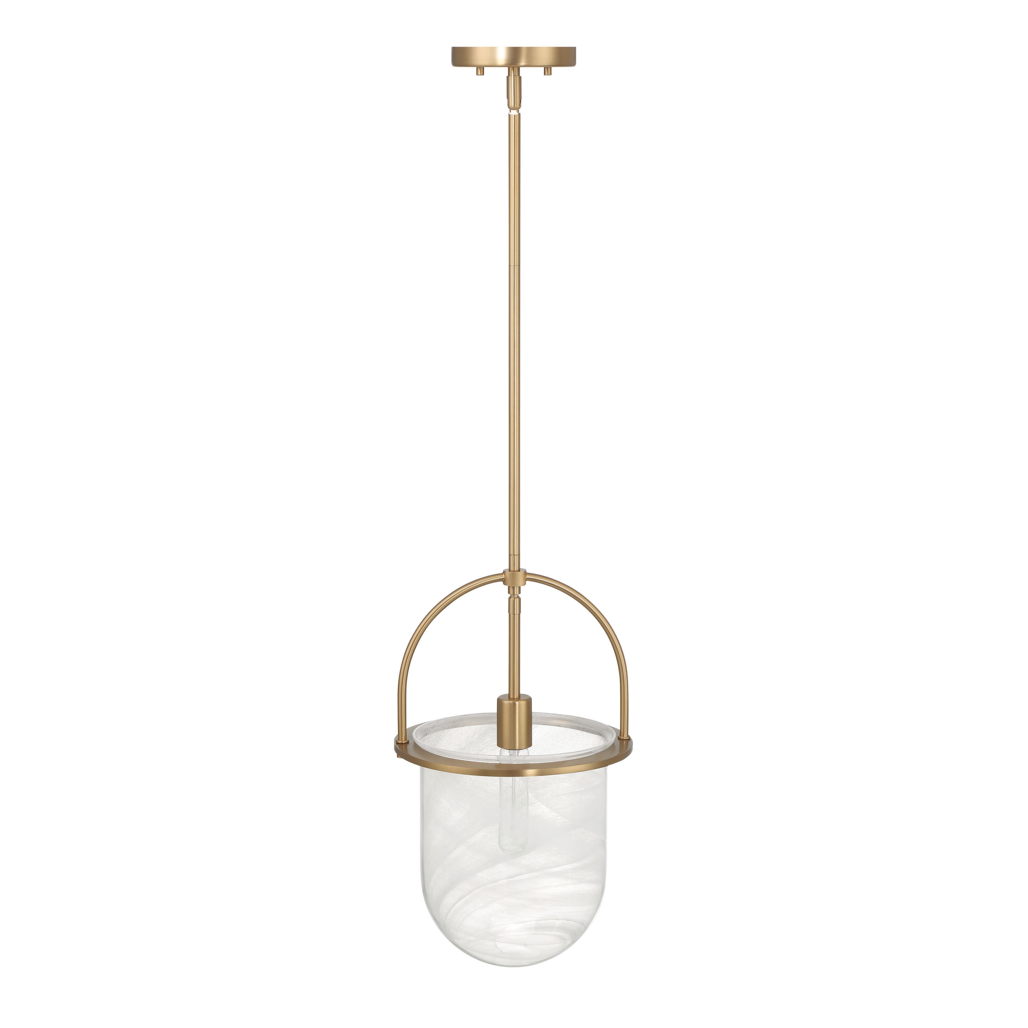 Hello Honey® Beatrice Gold & White Mid-Century Modern Handmade Marbleized Glass & Metal Ceiling Light