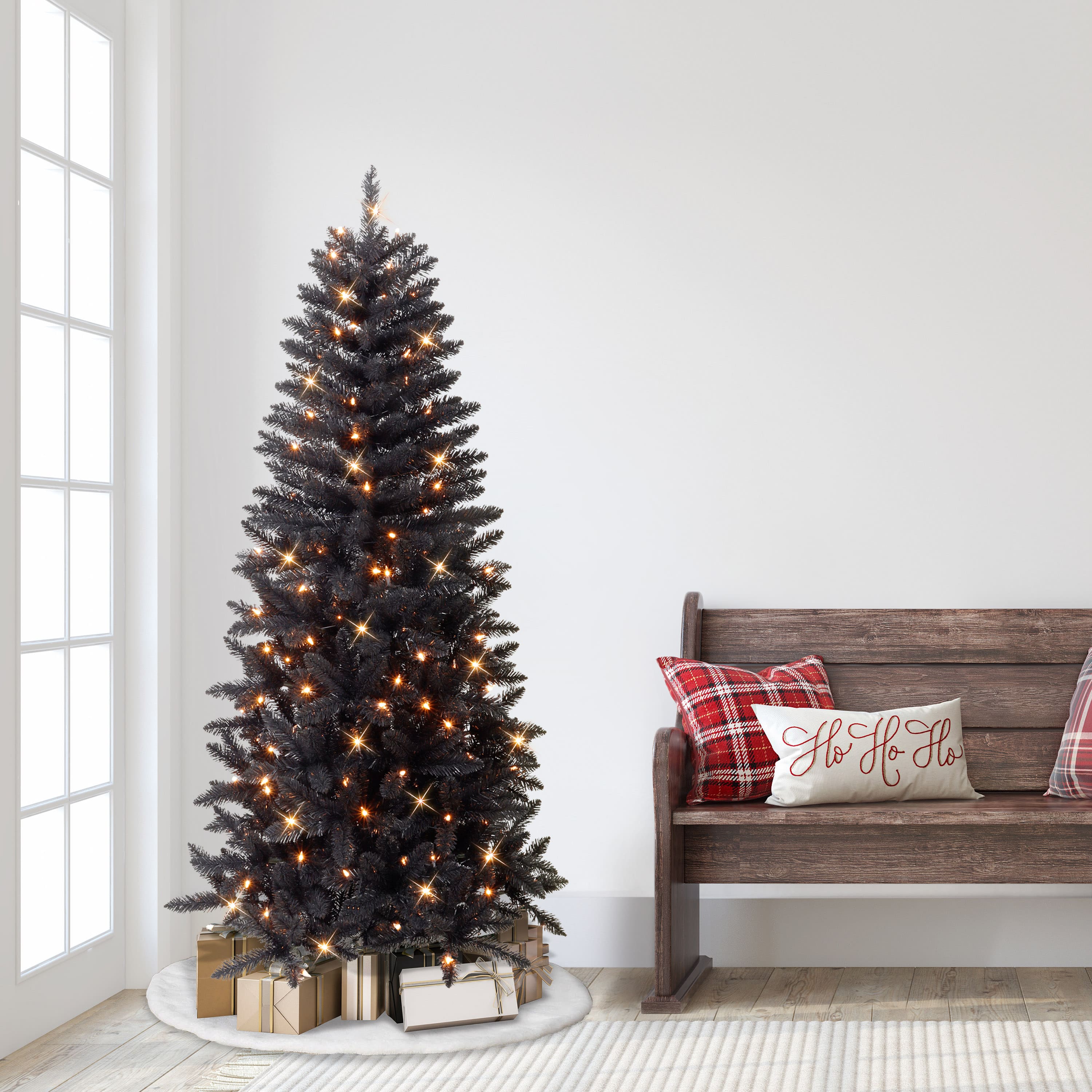 6ft. Pre-Lit Black Carson Pine Artificial Christmas Tree, Clear Lights