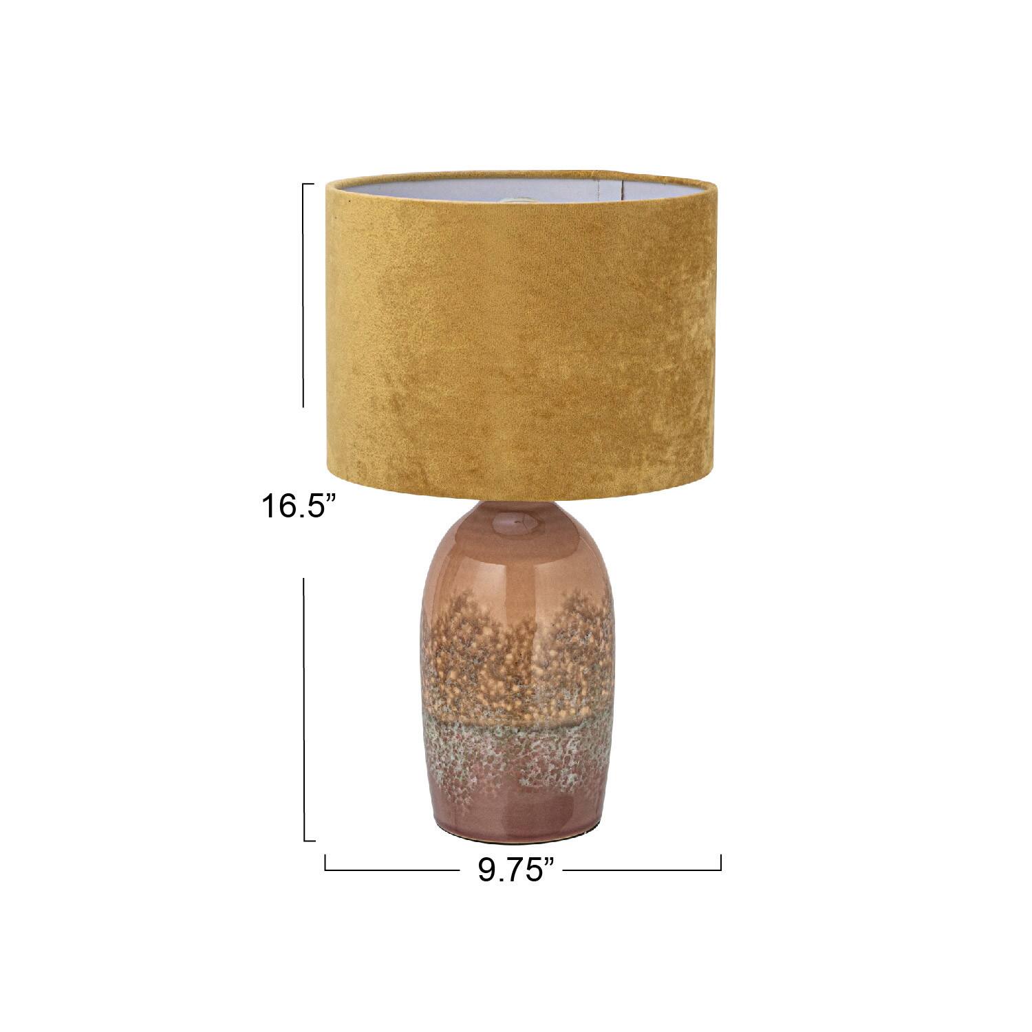 16.5&#x22; Pink Reactive Glaze Round Stoneware Table Lamp with Mustard Velvet Shade