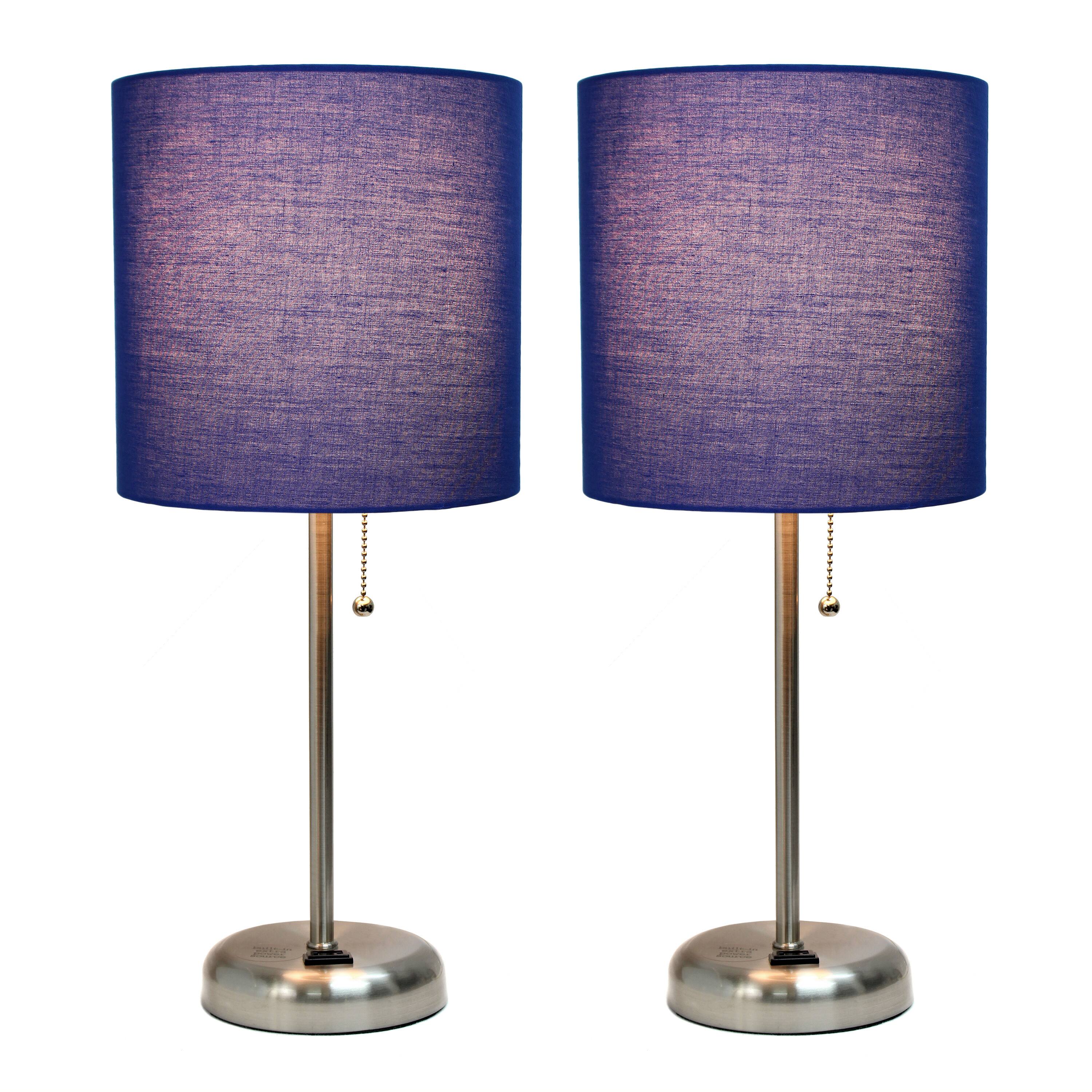 LimeLights 19.5&#x22; Brushed Steel Base Lamps with Charging Outlets, 2ct.