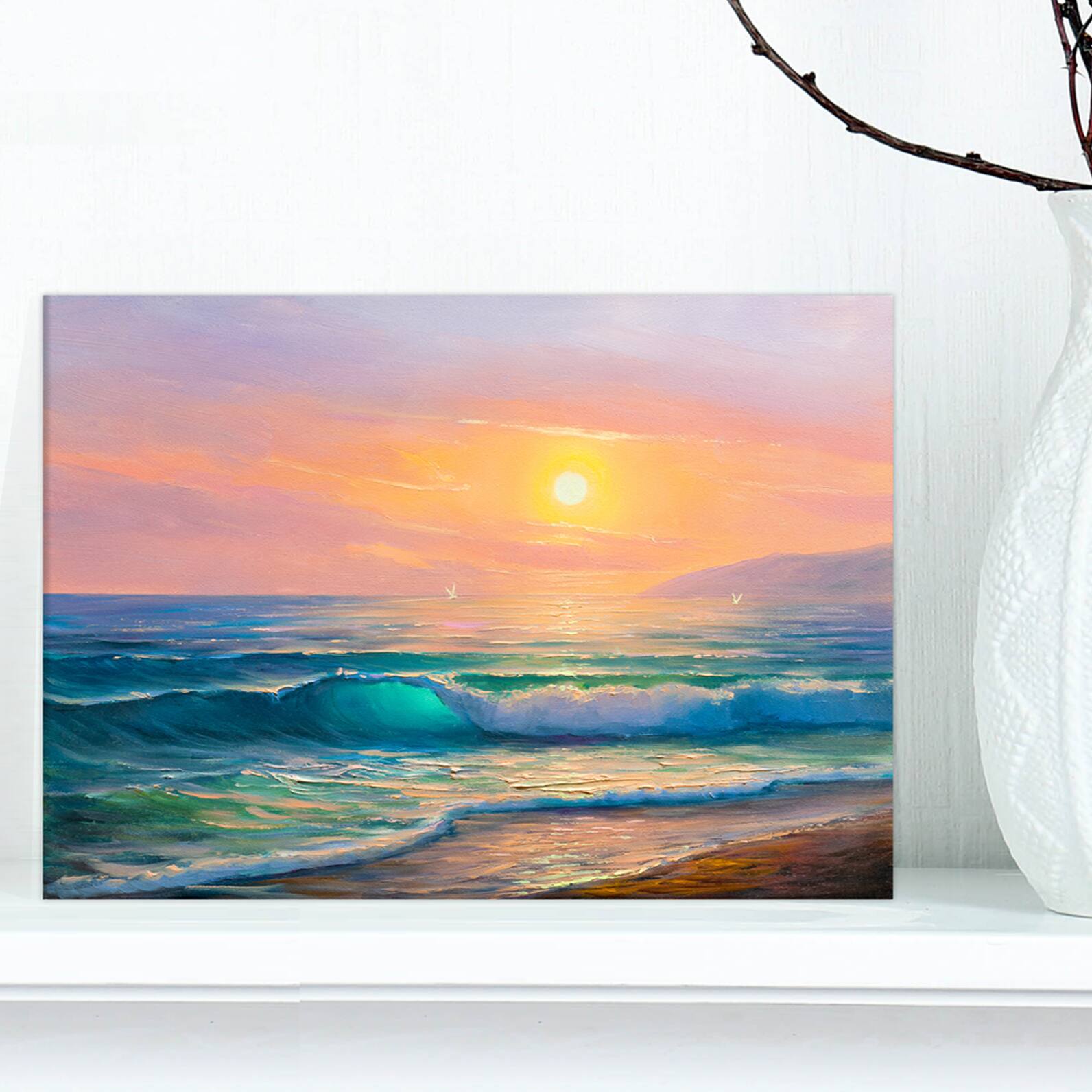 Designart - Sunset view at the sea - Landscapes Sea &#x26; Shore Photographic on wrapped Canvas