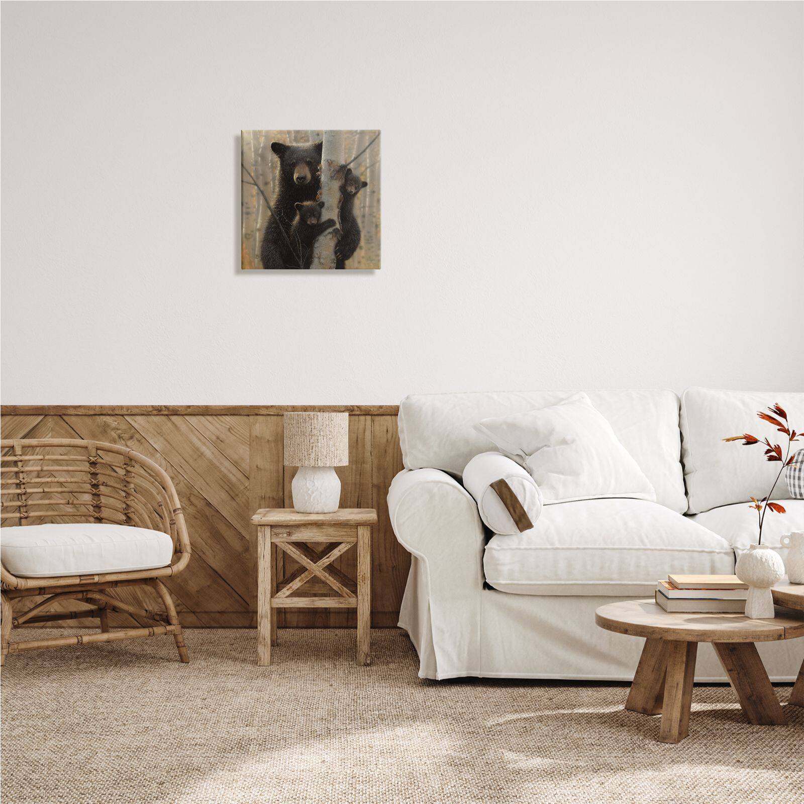 Stupell Industries Black Bear and Cubs Soft Birch Tree Forest Canvas Wall Art