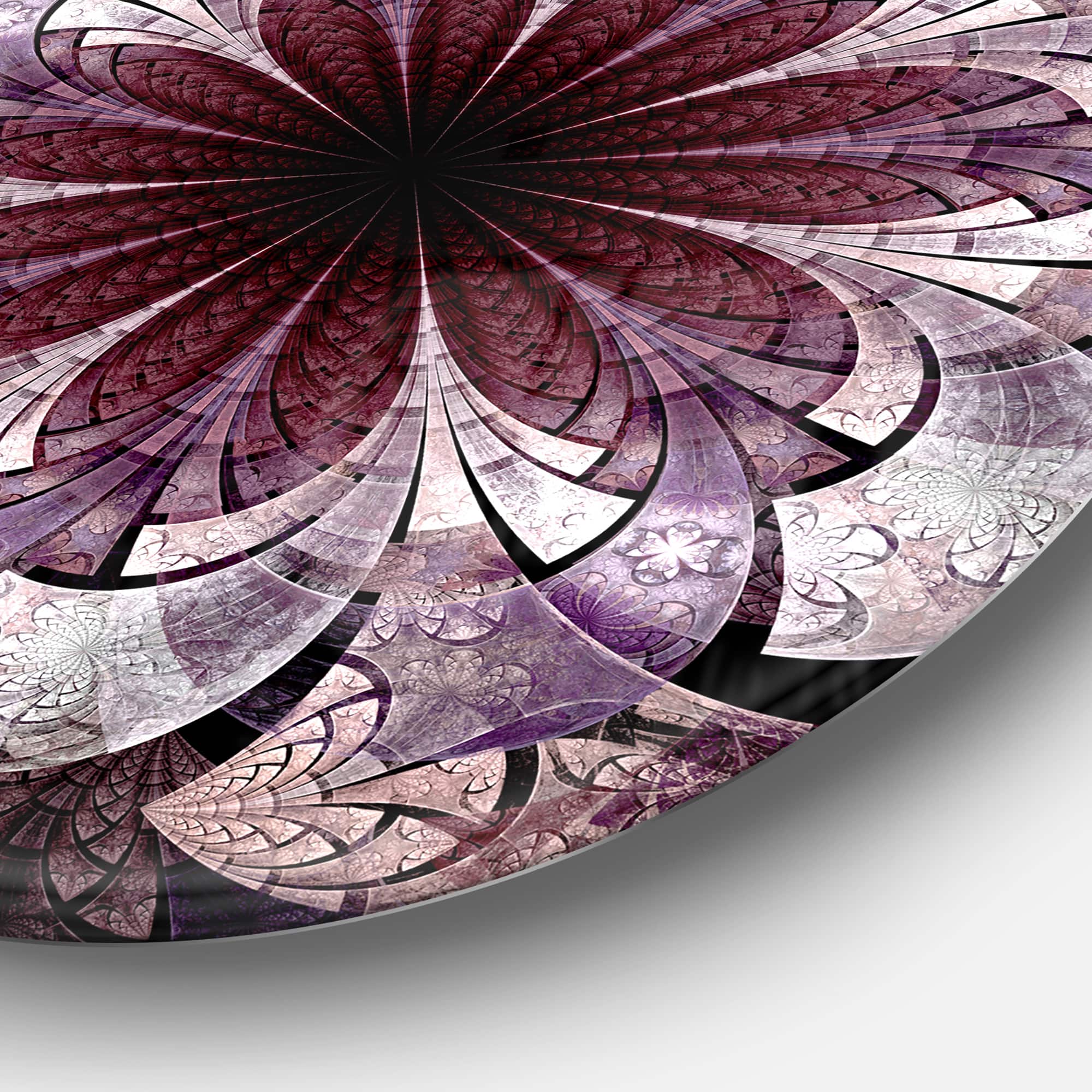 Designart - Soft Pink Digital Art Fractal Flower' Floral Metal Circle Wall Art