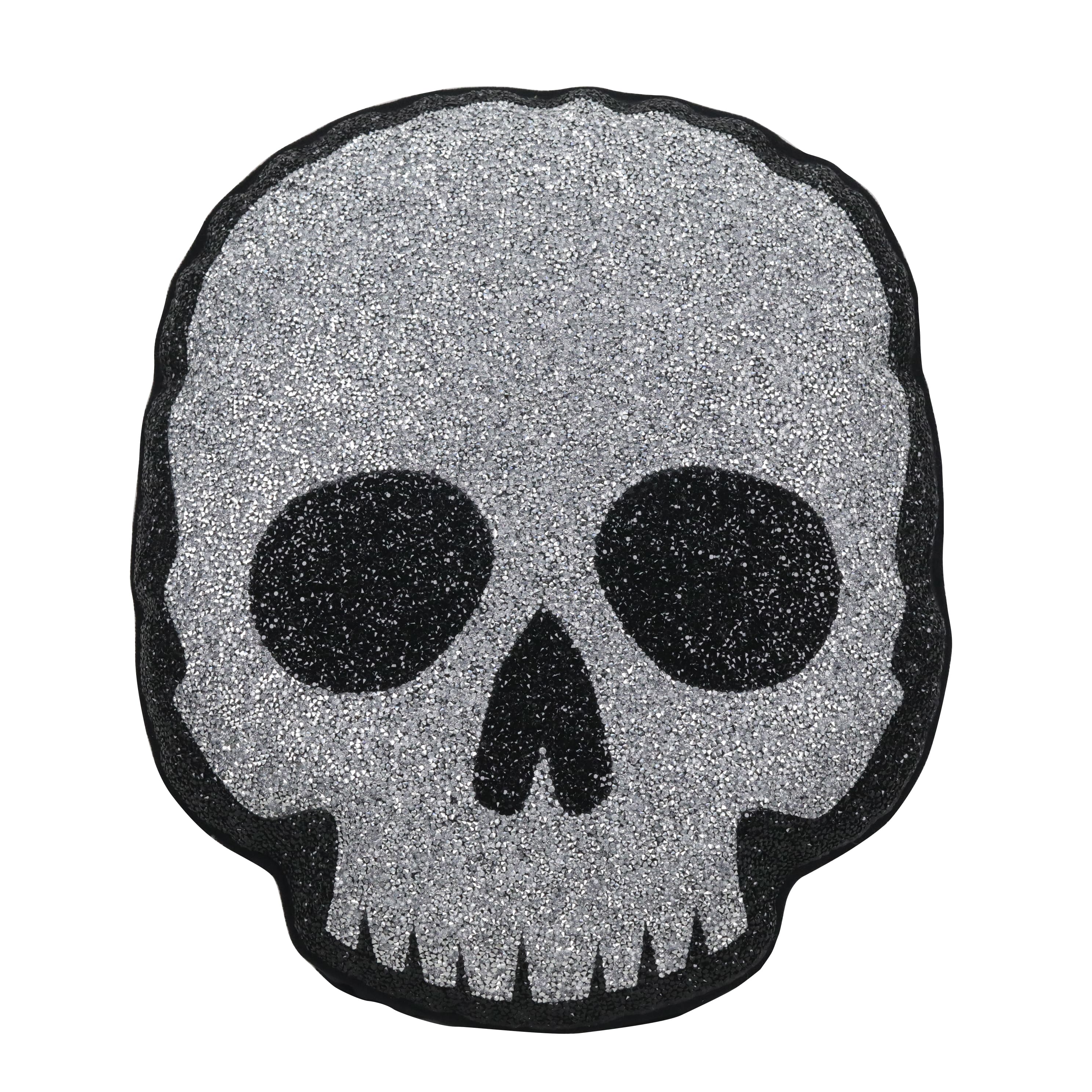 15.5" Glittery Silver Skull Accent Pillow by Ashland®