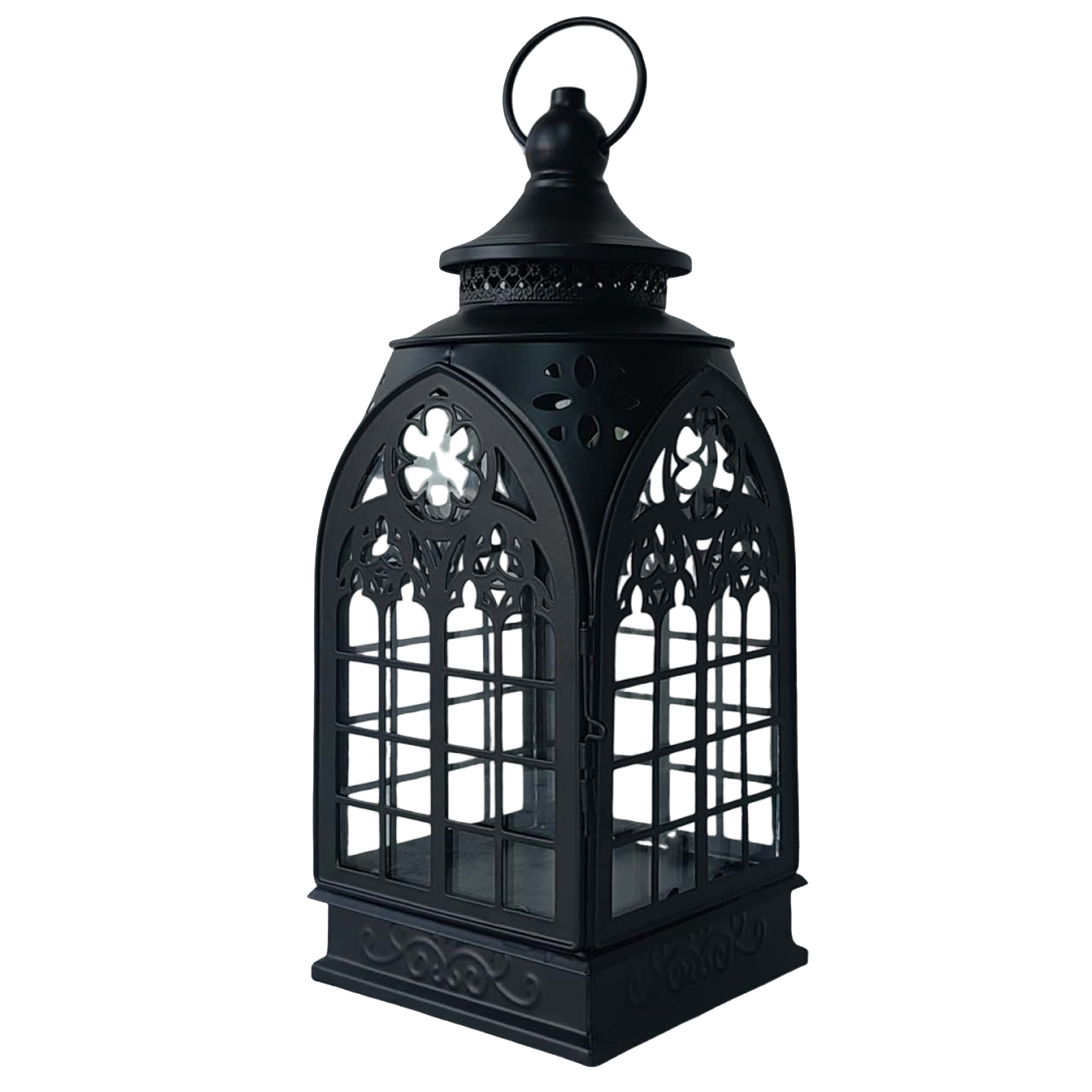 12.25&#x22; Black Cathedral Metal &#x26; Glass Lantern by Ashland&#xAE;
