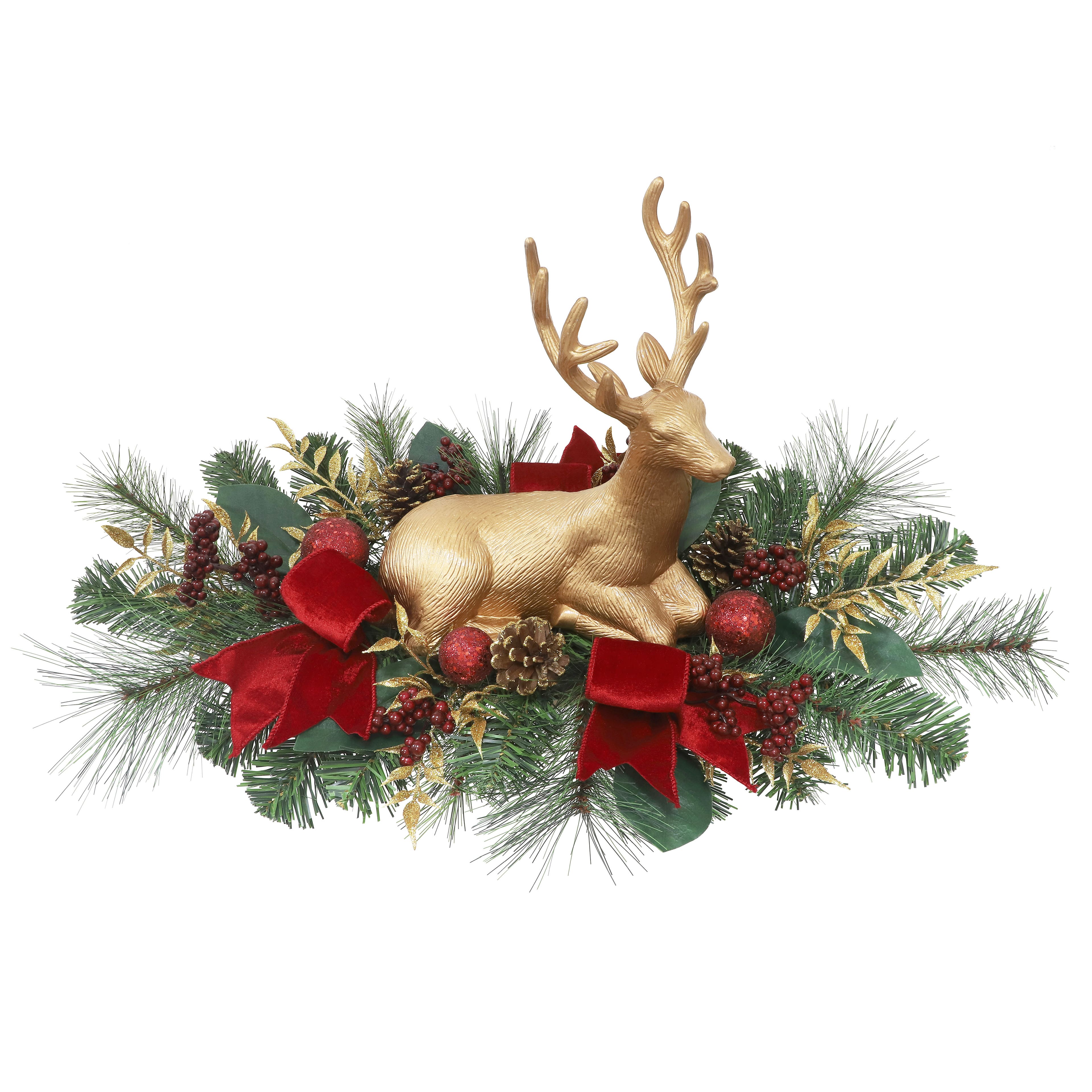 24&#x22; Gold Reindeer with Pine &#x26; Berry Centerpiece Tabletop D&#xE9;cor by Ashland&#xAE;