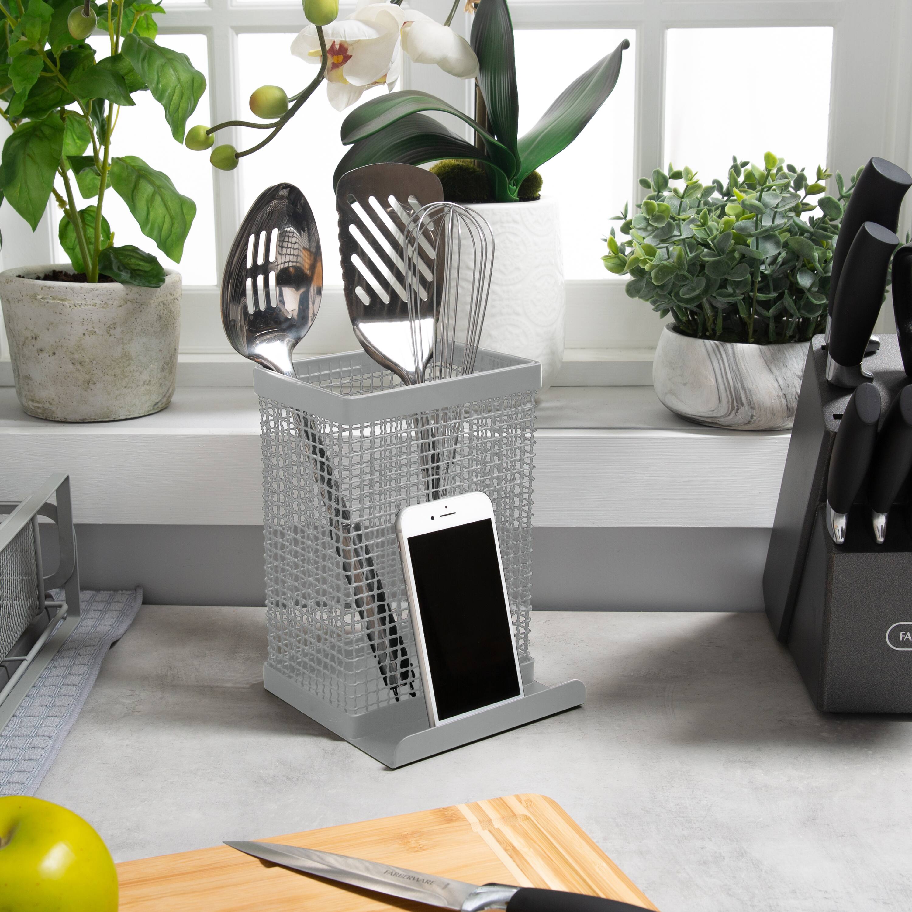 Kitchen Details Industrial Collection Gray Tablet and Utensil Holder