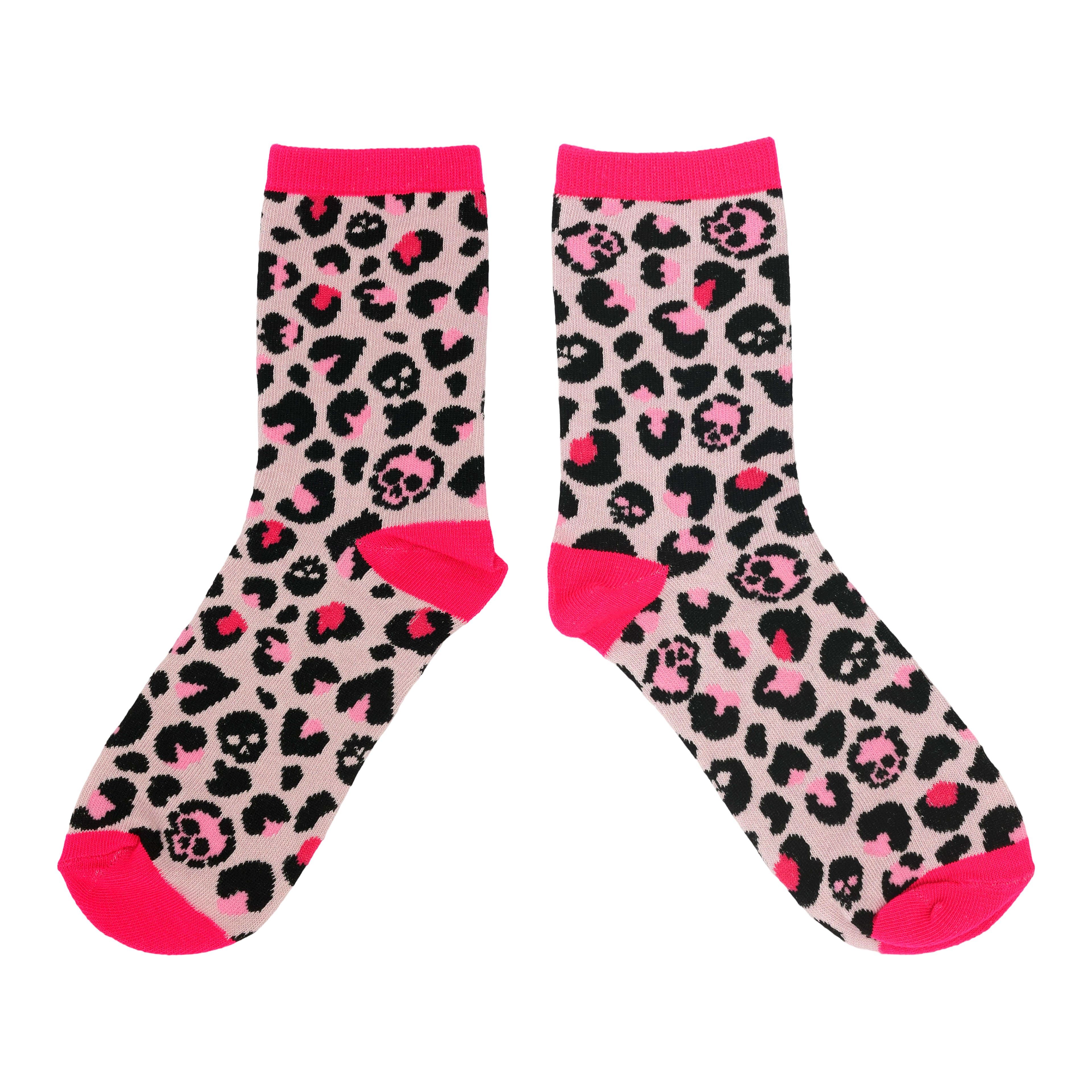Pink Skull Leopard Crew Socks by Celebrate It&#x2122;