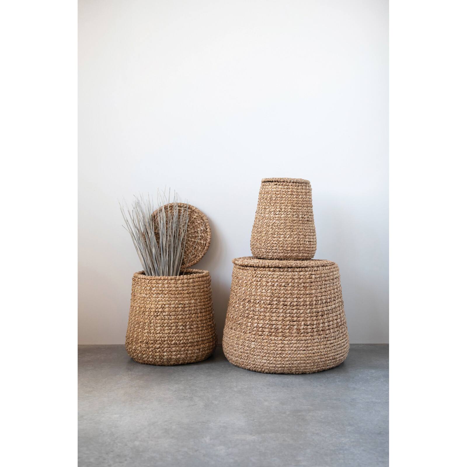 Woven Water Hyacinth & Rattan Baskets with Lids Set Michaels