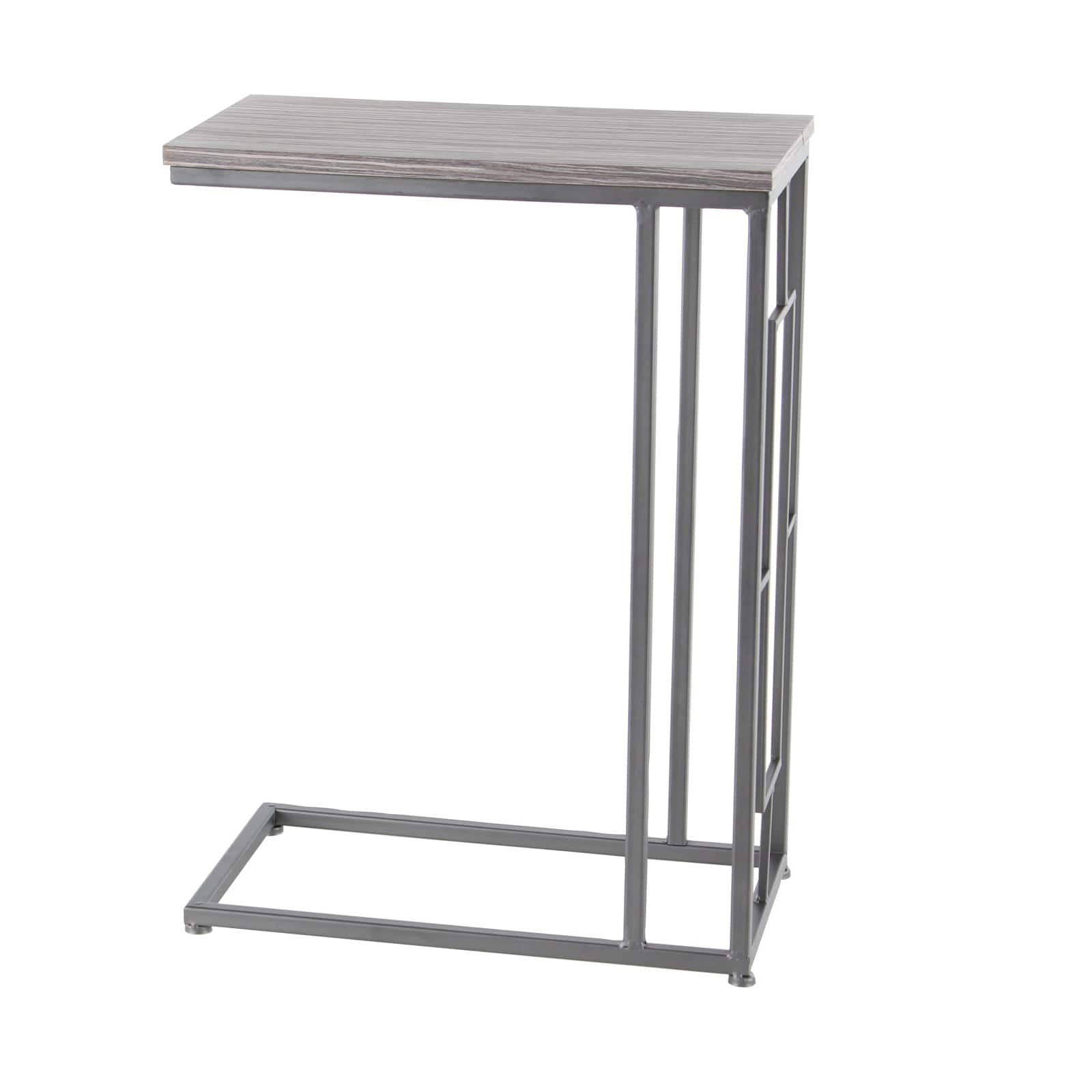 2ft. Gray Iron and Wood Contemporary Accent Table