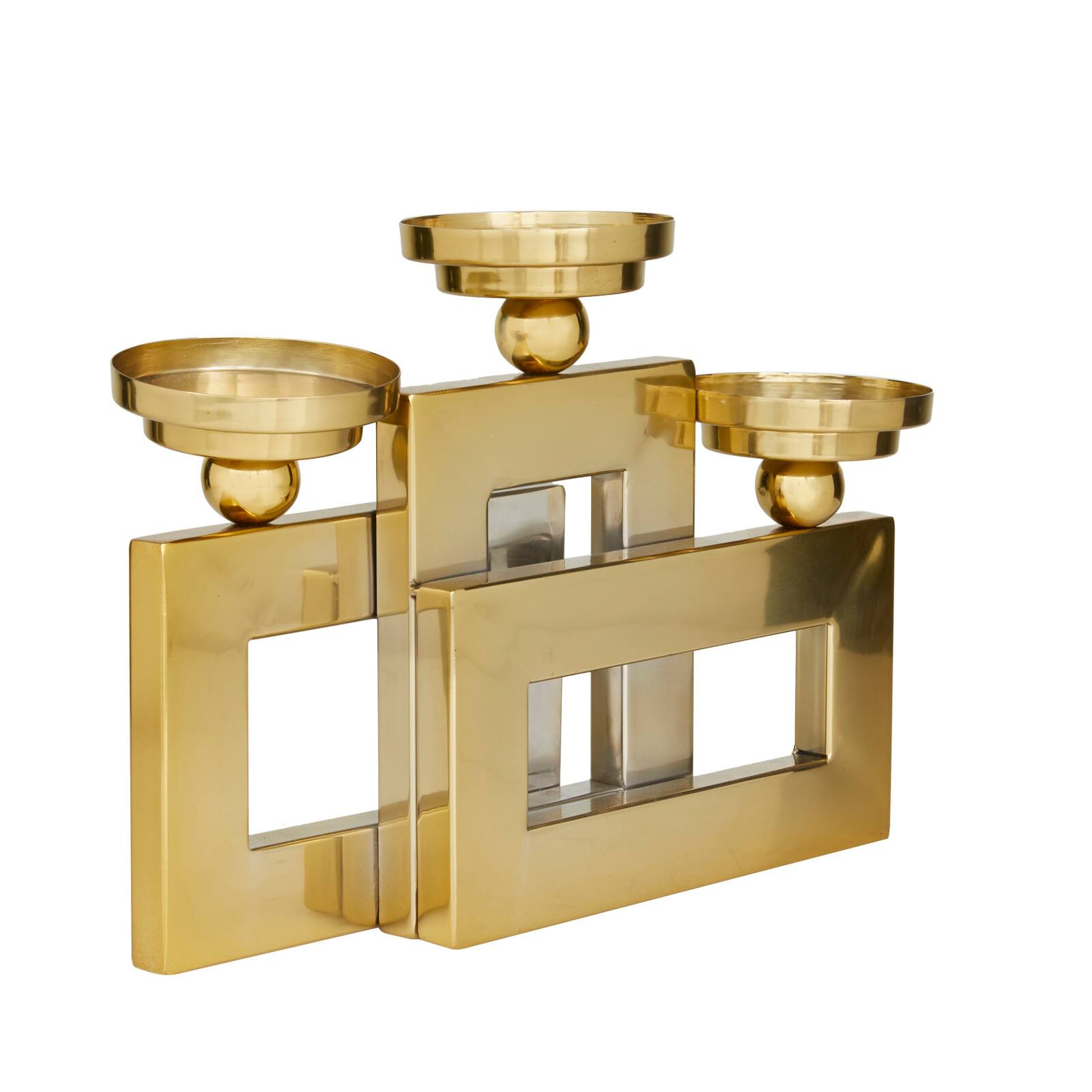 Gold Stainless Steel Modern Candle Holder, 14" x 14" x 6"