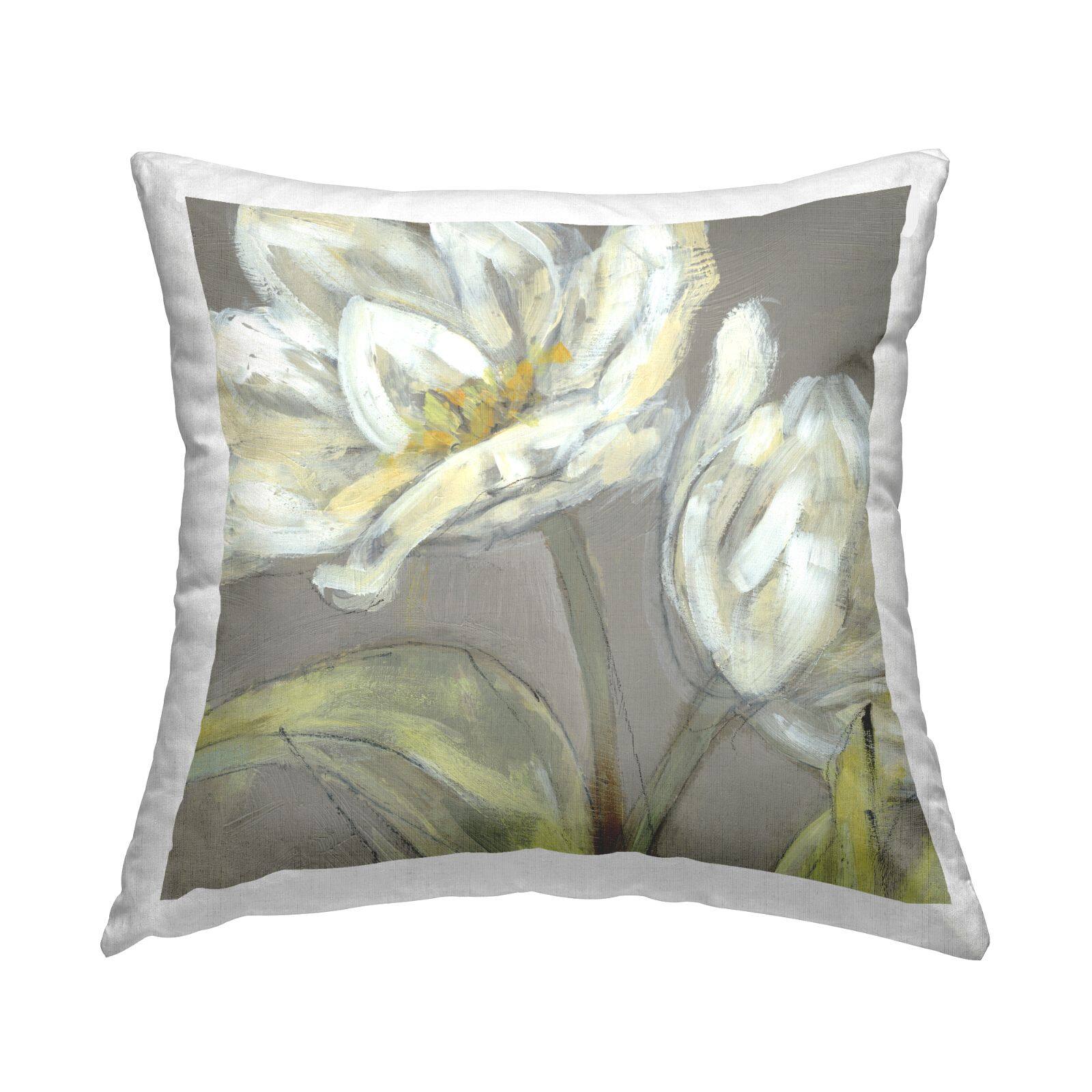 Stupell Industries Tulip Flower Petals Green Grey Painting Throw Pillow 18" x 18"