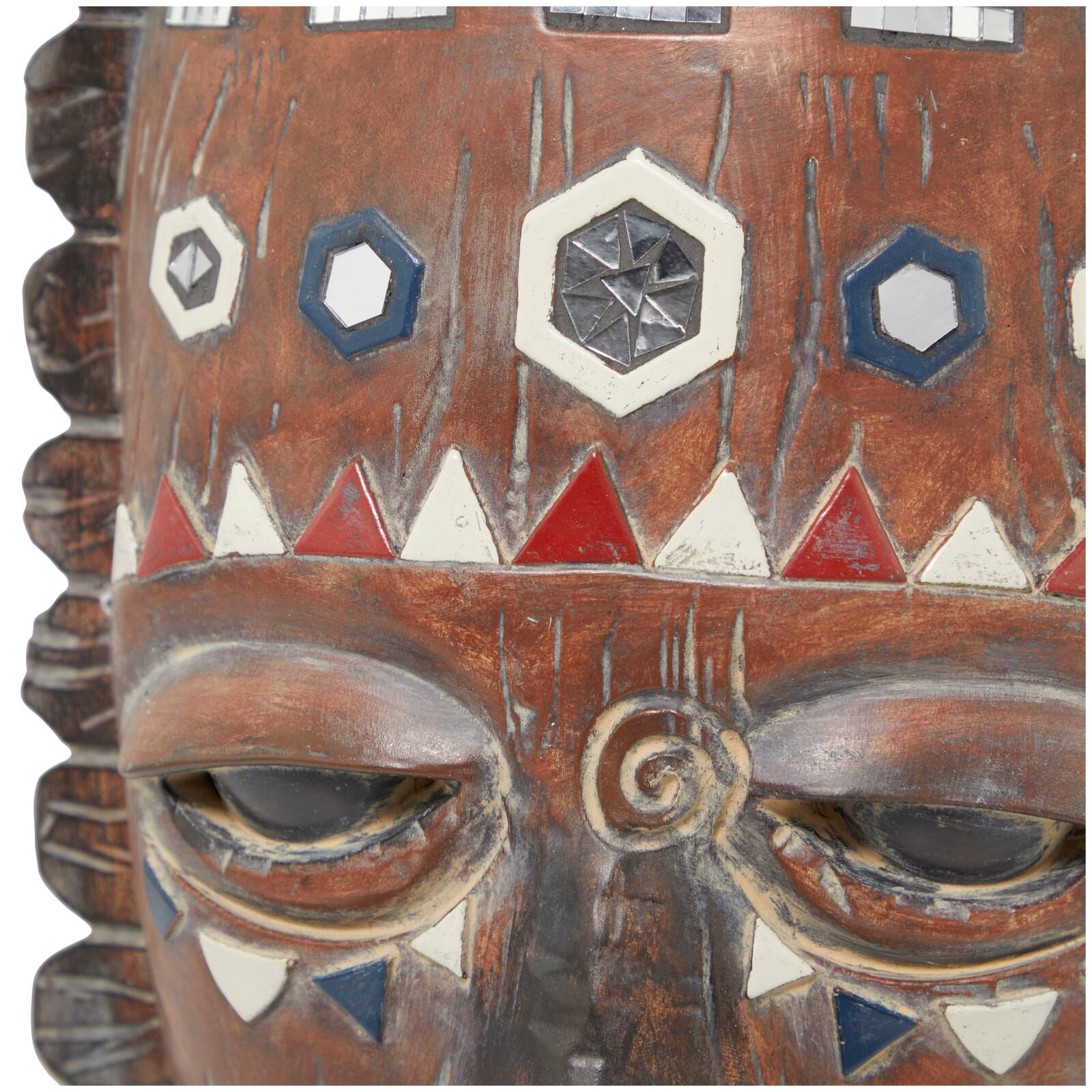 2ft. Brown Polystone Primitive African Mask Sculpture