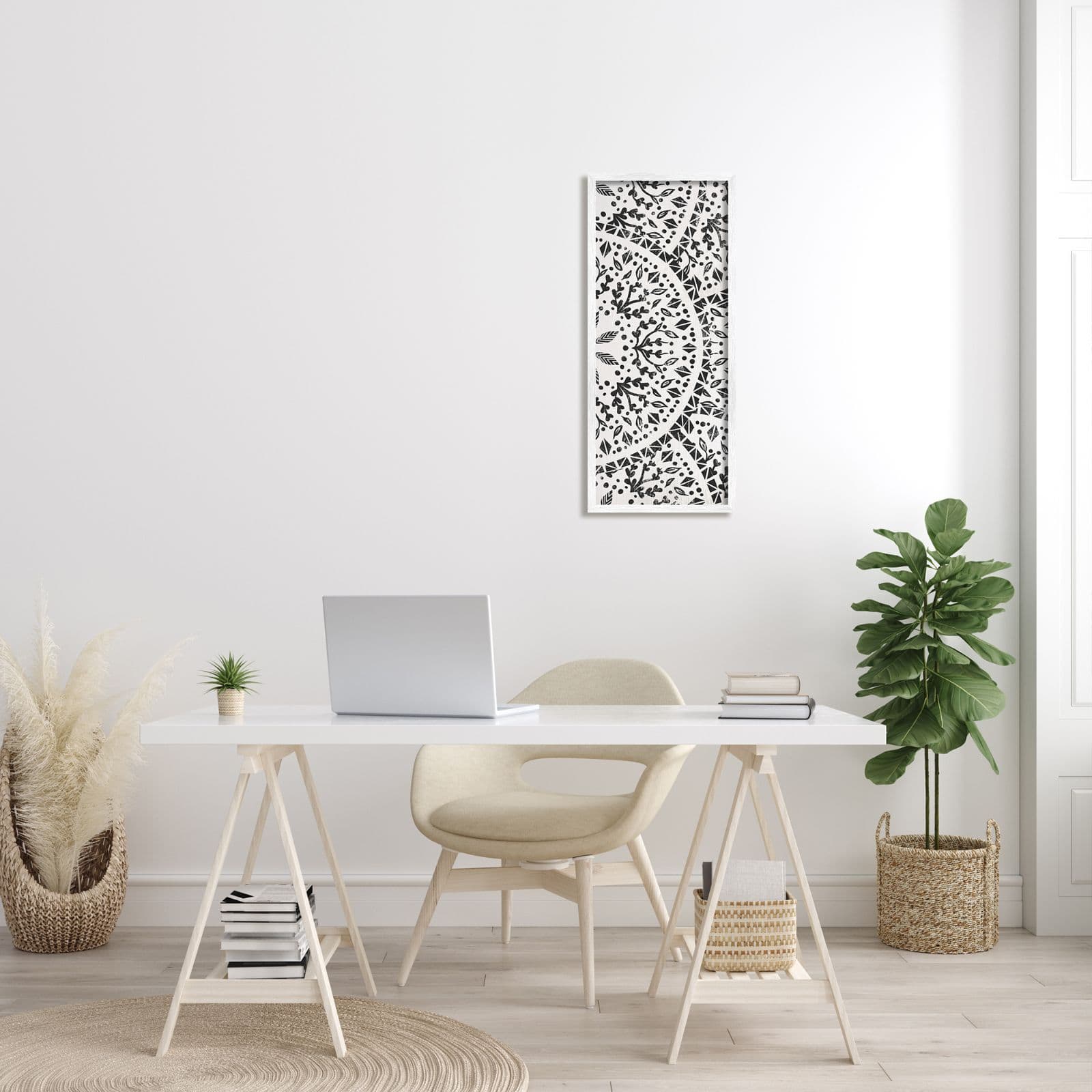 Stupell Industries Boho Fractal Pattern Study Vintage Style Distressed Botanicals Framed Wall Art