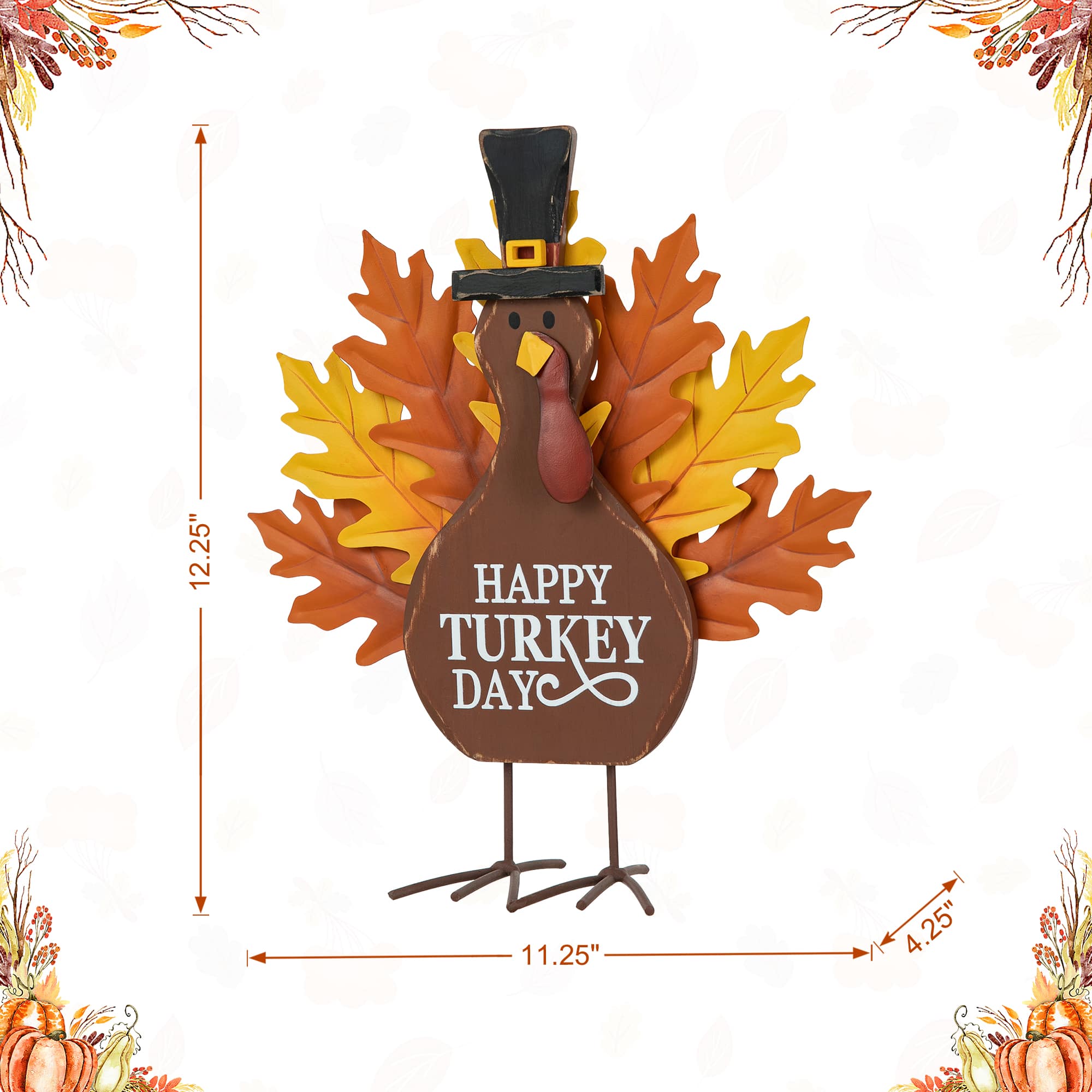 Glitzhome&#xAE; 12.25&#x22; Thanksgiving Wood &#x26; Metal Turkey Table D&#xE9;cor