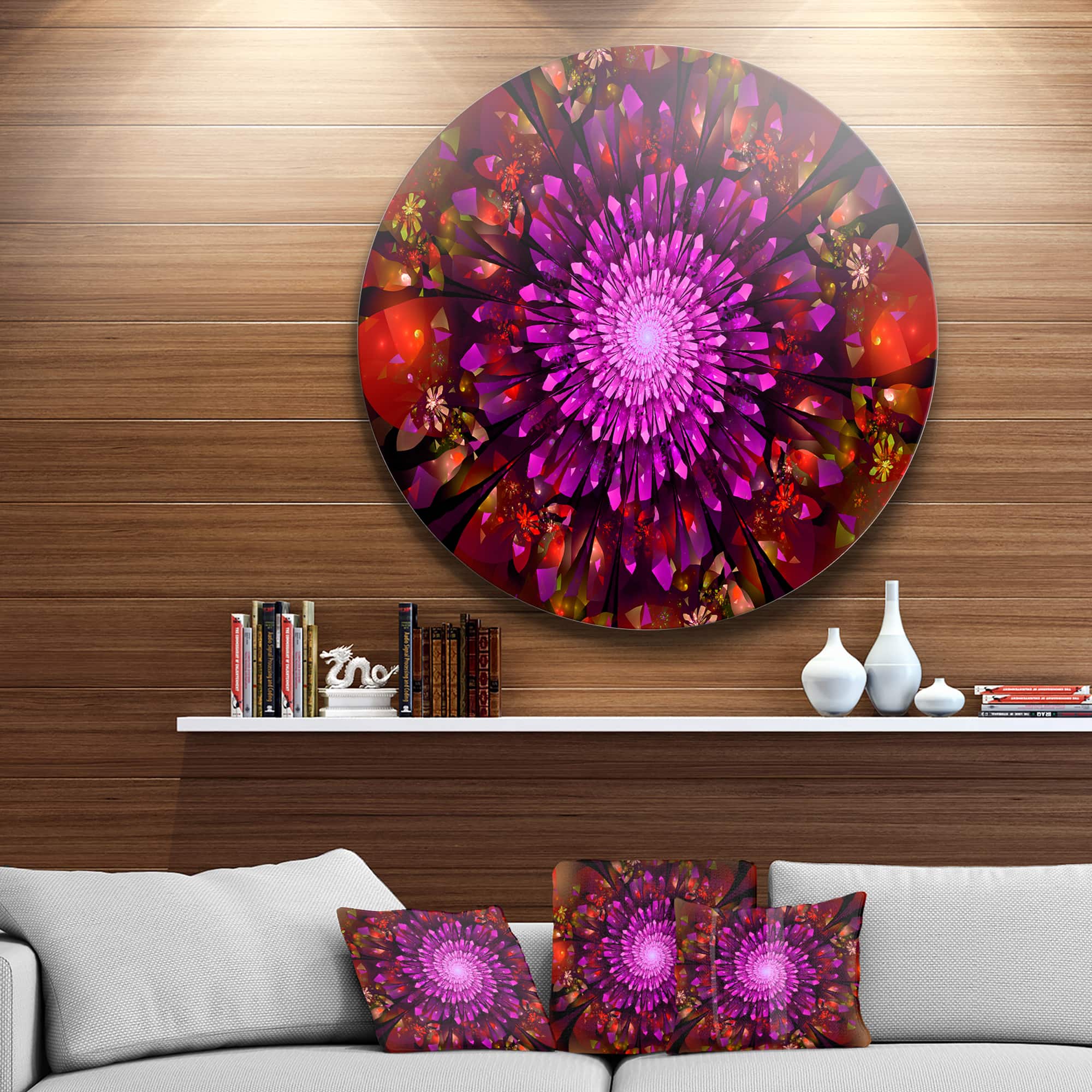 Designart - Purple Glowing Crystals In Space' Floral Metal Circle Wall Art
