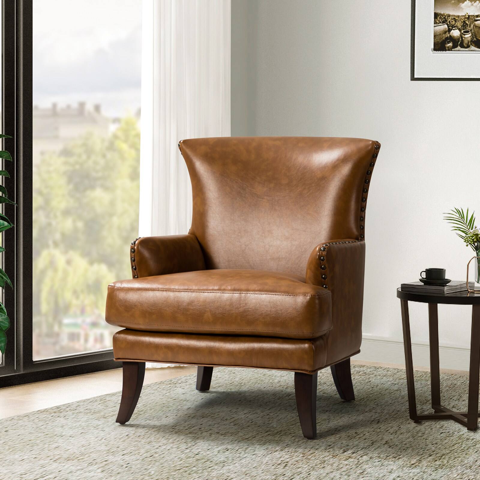 Karat Home Baudouin Solid & Manufactured Wooden Upholstered Armchair