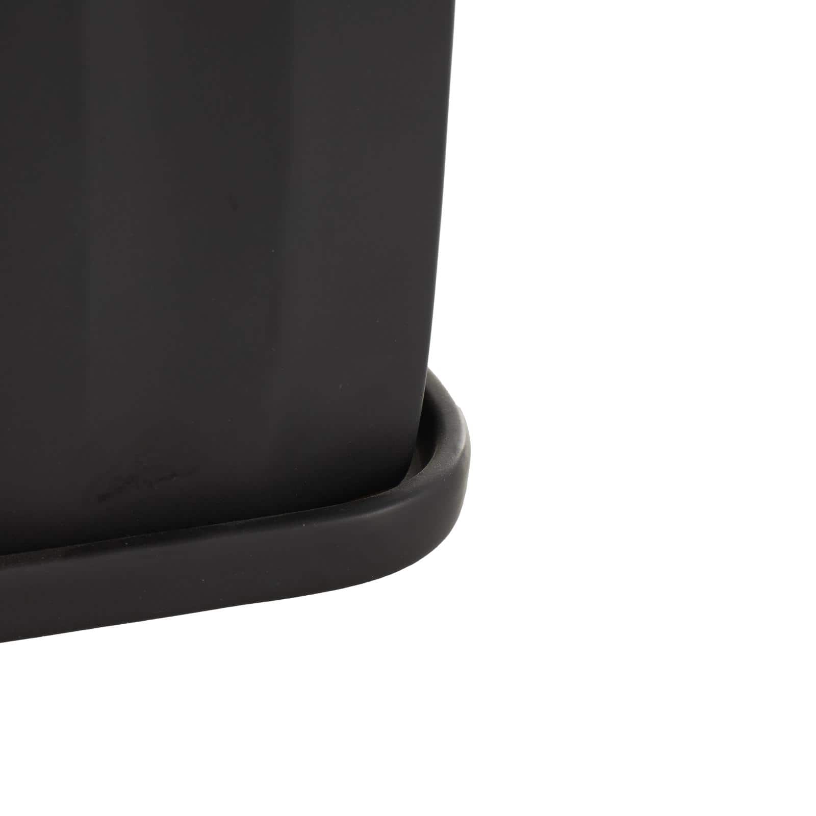Black Square Wide Groove Textured Ceramic Planter Set