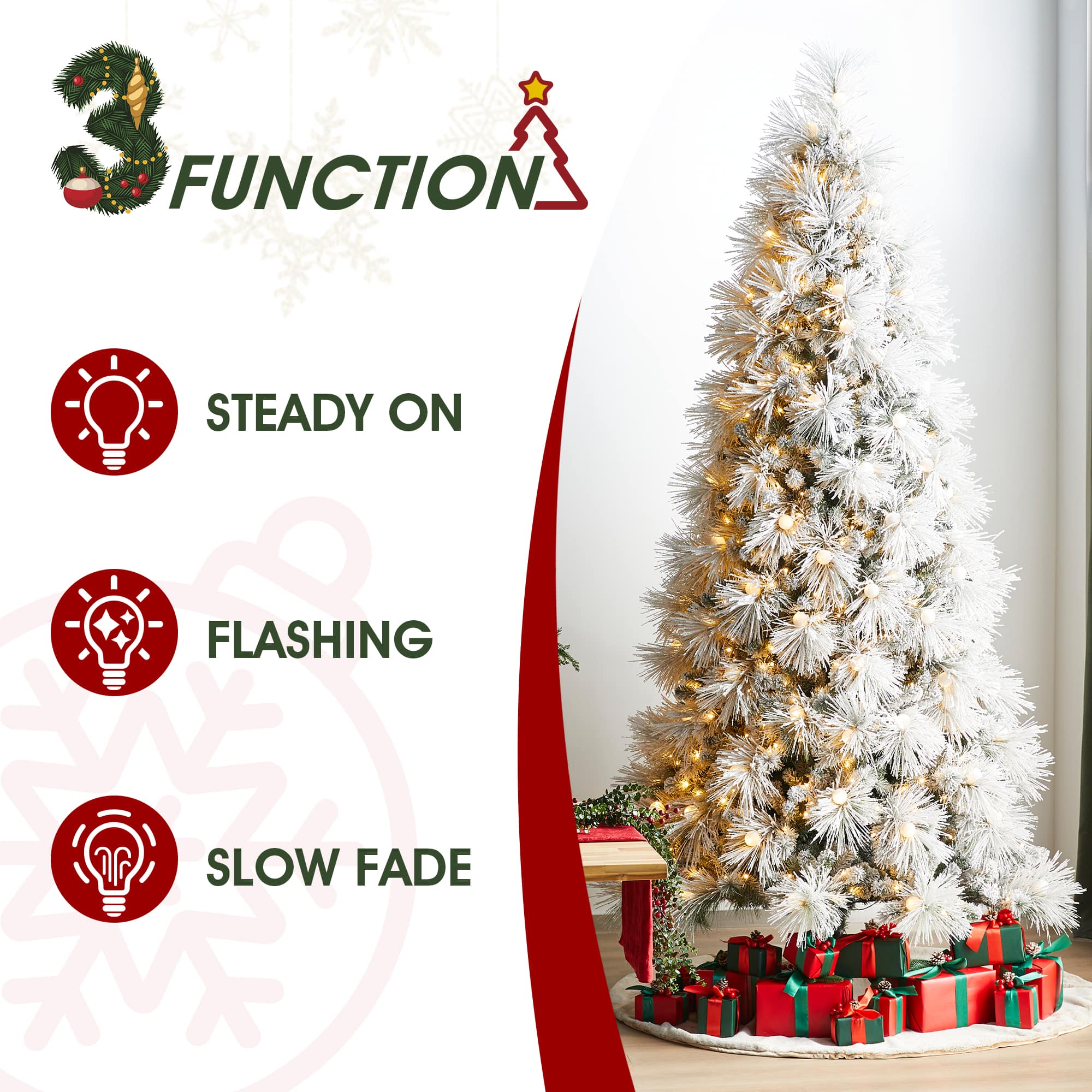 Glitzhome® 9ft Pre-Lit Flocked Full Pine Artificial Christmas Tree, Warm White LED Lights