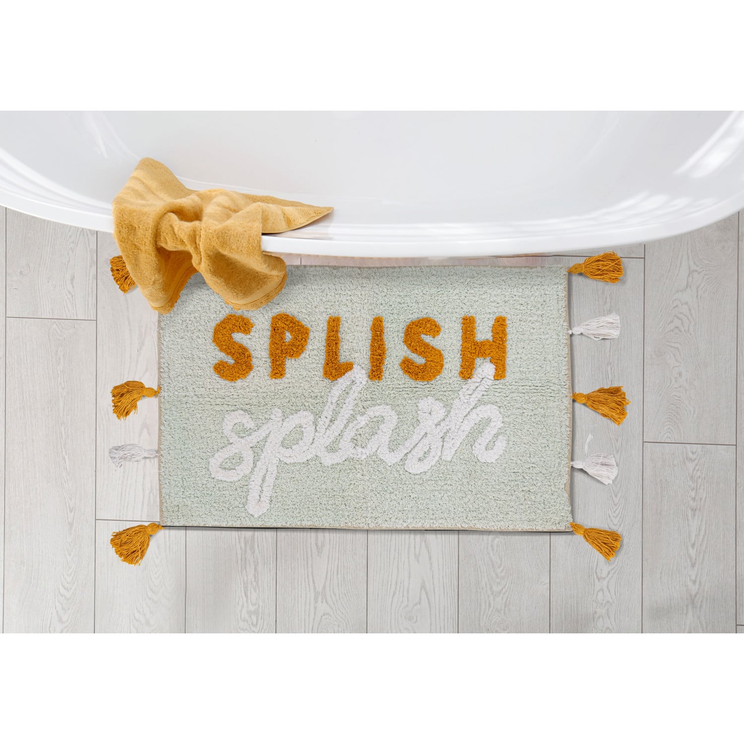 Splish Splash Embroidered Cotton Blend Bath Mat with Tassels