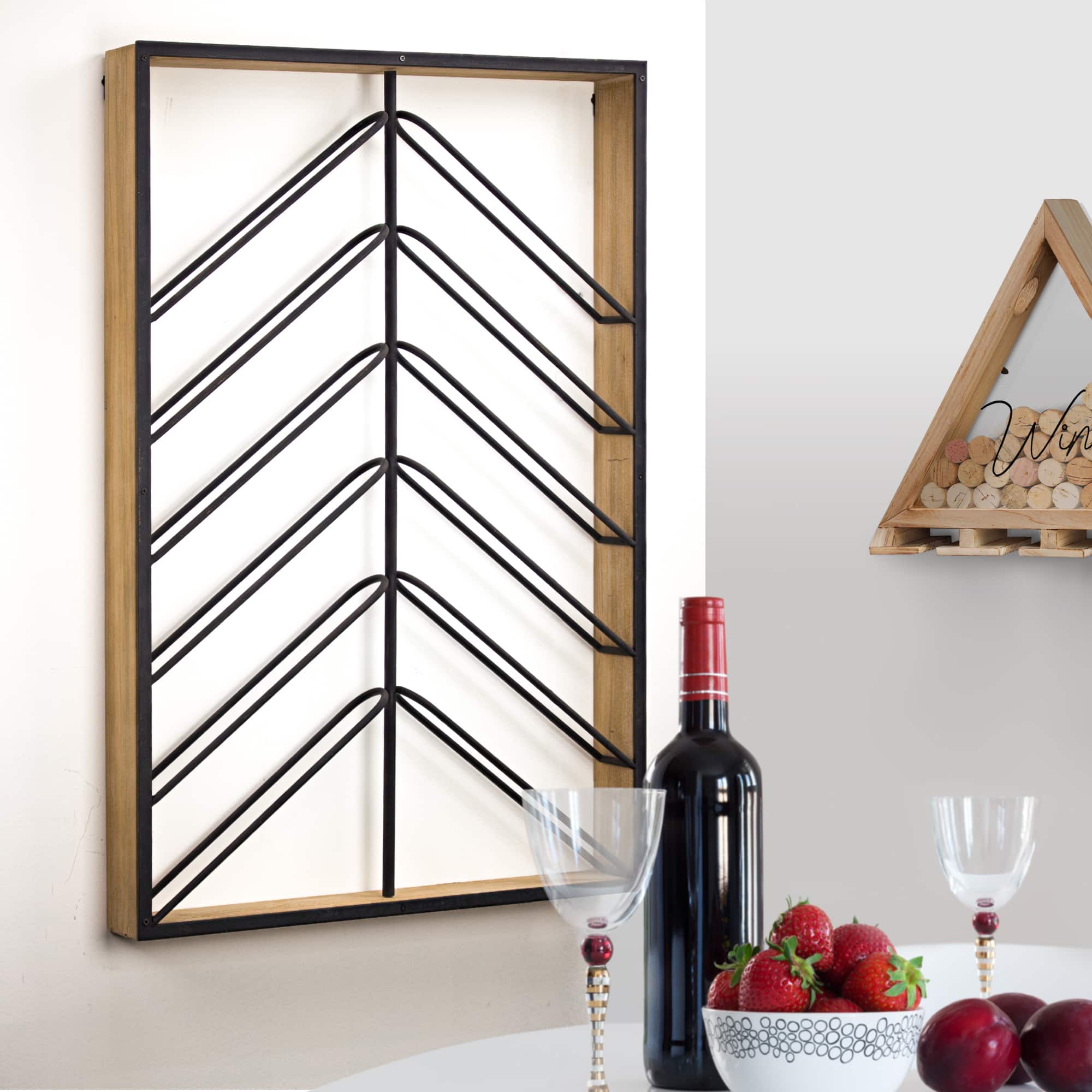 Wood & Metal Wall Mounted Wine Rack