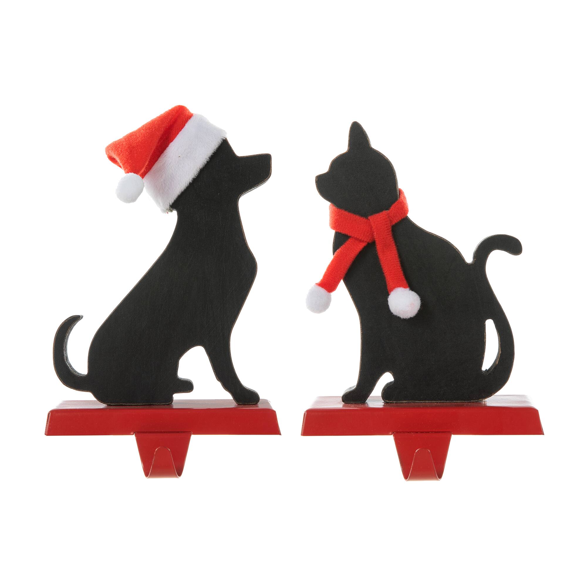 Glitzhome&#xAE; Cat &#x26; Dog Metal Christmas Stocking Holder Set