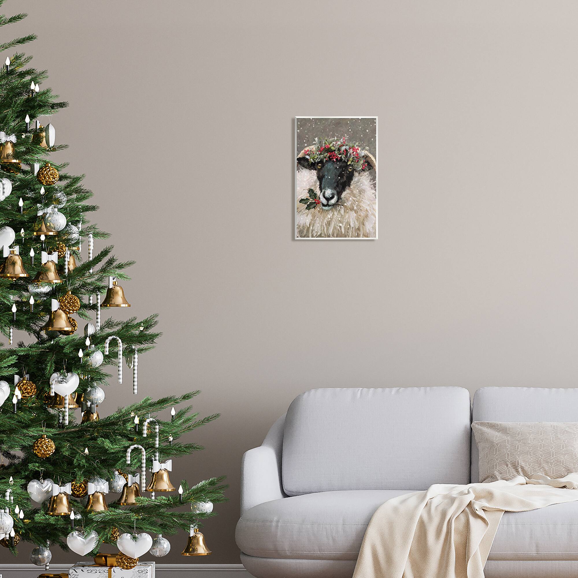 Stupell Industries Holiday Berries Farmhouse Sheep Wall Plaque Art