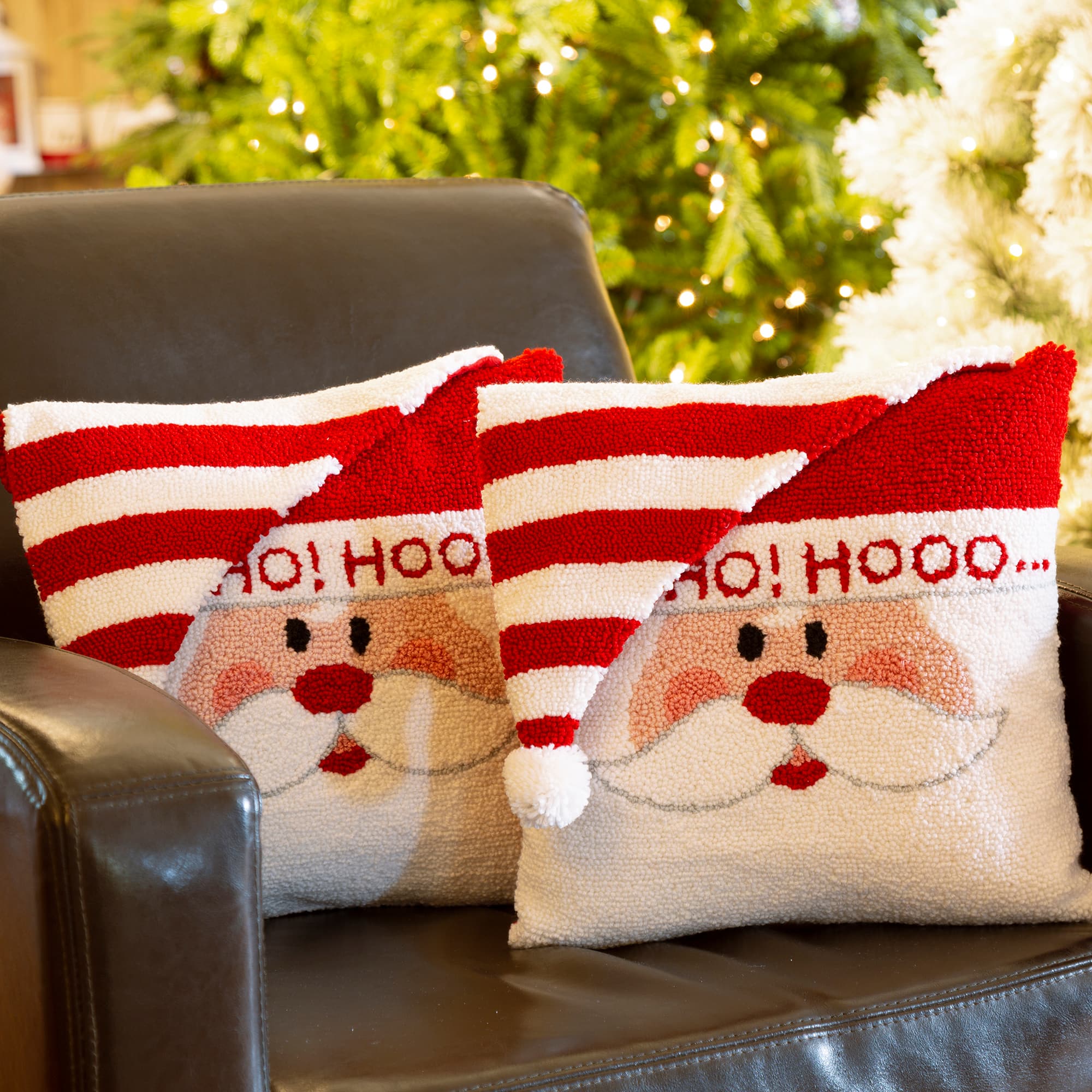 Glitzhome® Hooked 3D Santa Throw Pillow Set