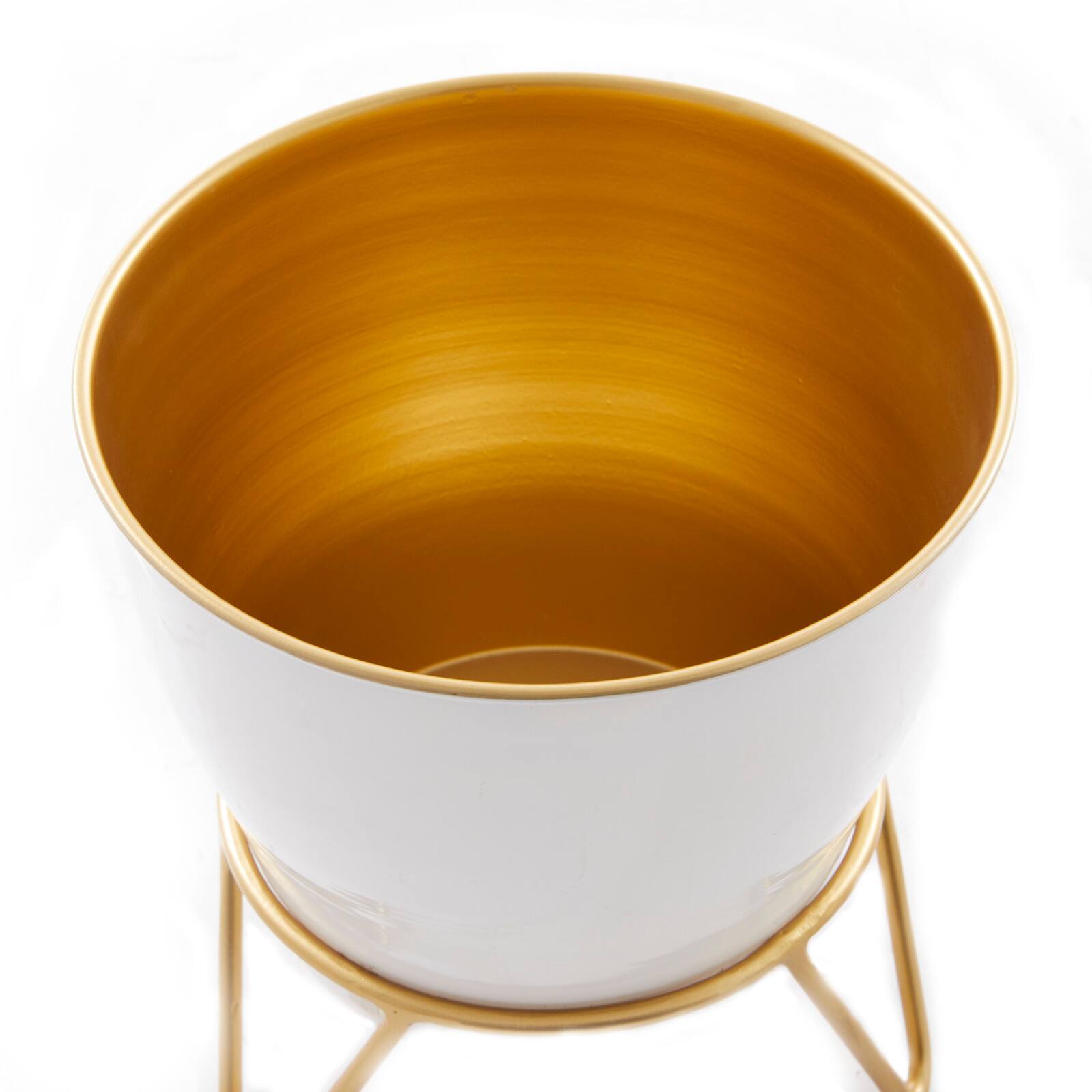 Set of 2 White Iron Modern Planter, 11" x 10" x 10"