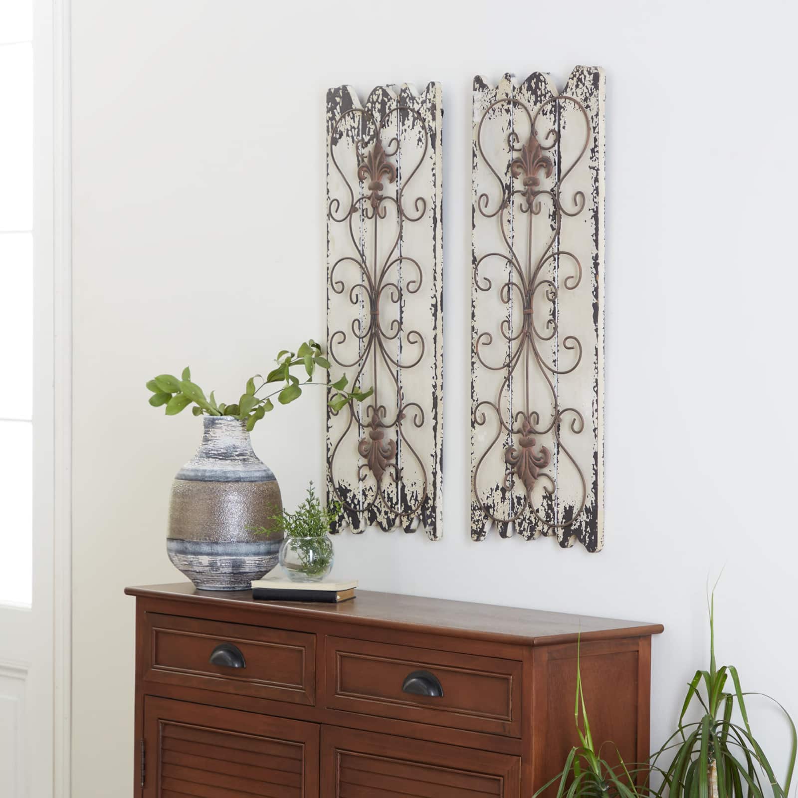 32" White Rustic Wood Wall Decor, 2ct.