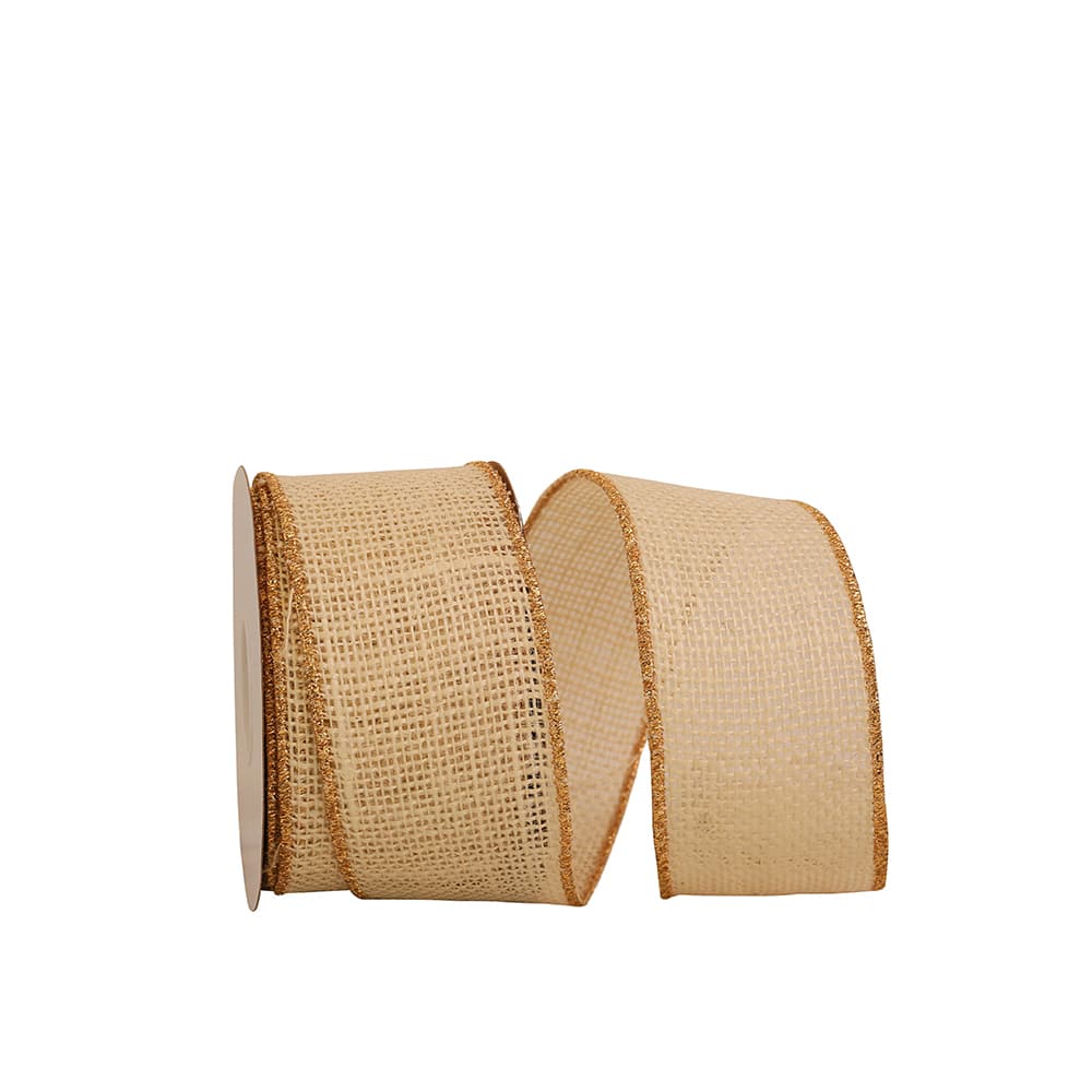 JAM Paper 2.5" x 10yd. Burlap Wired Gold Edge Ribbon