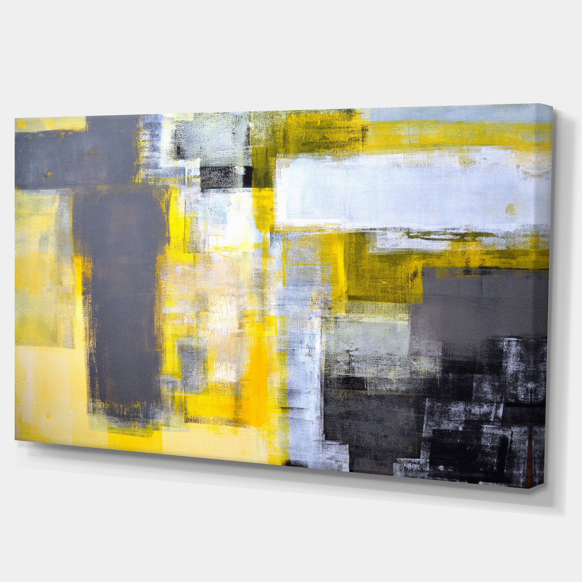 Designart - Grey and Yellow Blur Abstract - Abstract Canvas Art Print