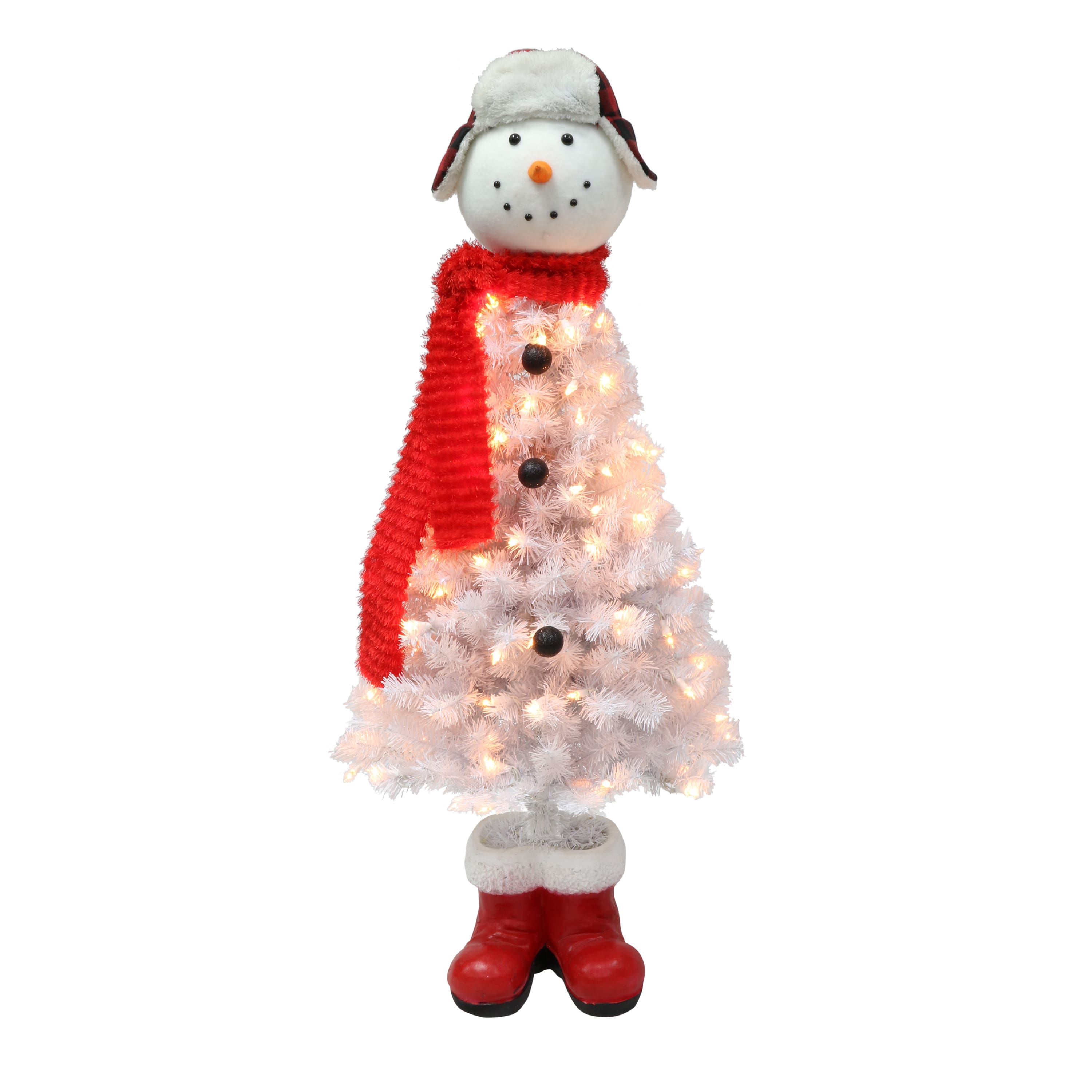 6 Pack: 4ft. Pre-Lit White Snowman Artificial Christmas Tree, Clear Lights