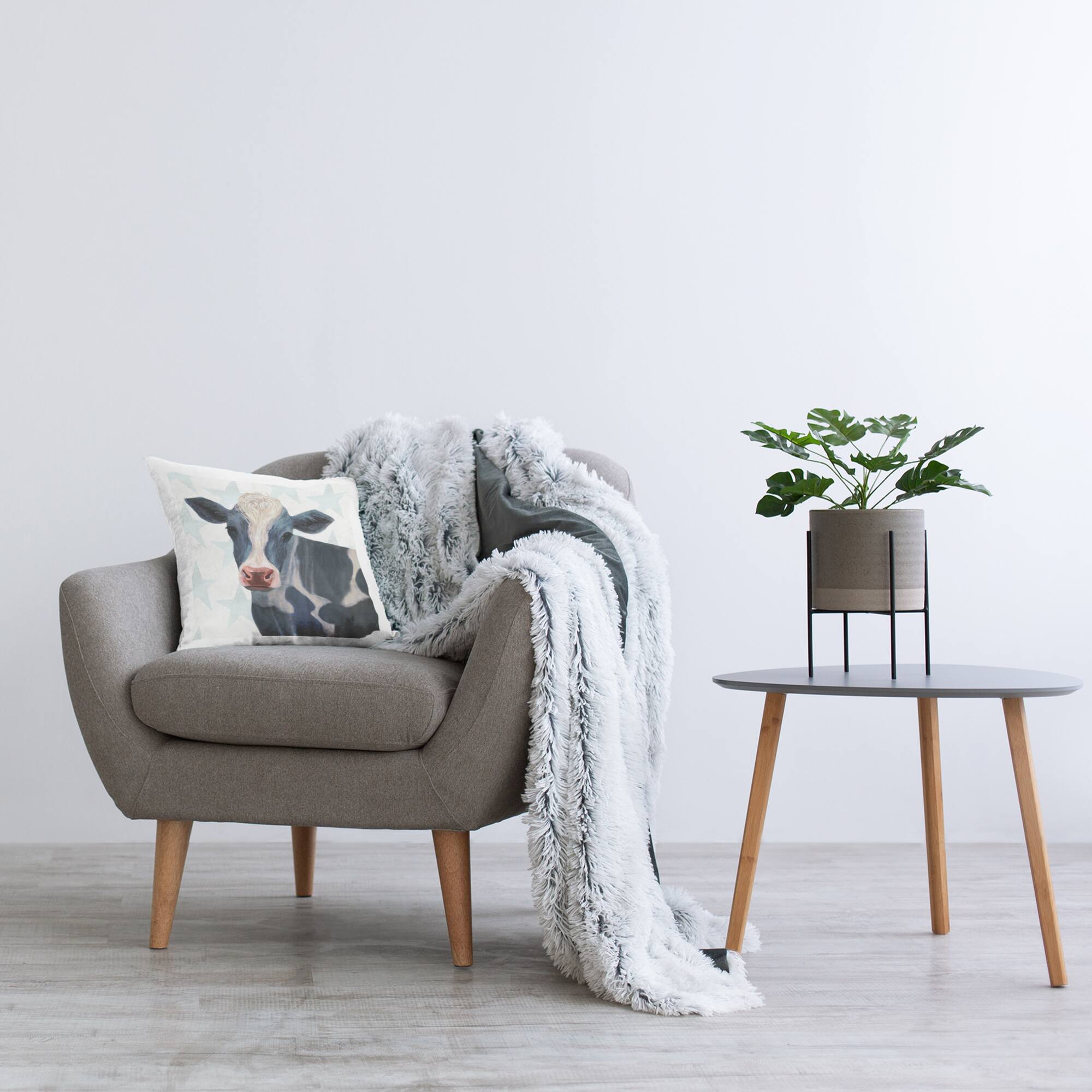 Stupell Industries Patriotic Farm Cow Painting with Blue Stars Throw Pillow 18" x 18"