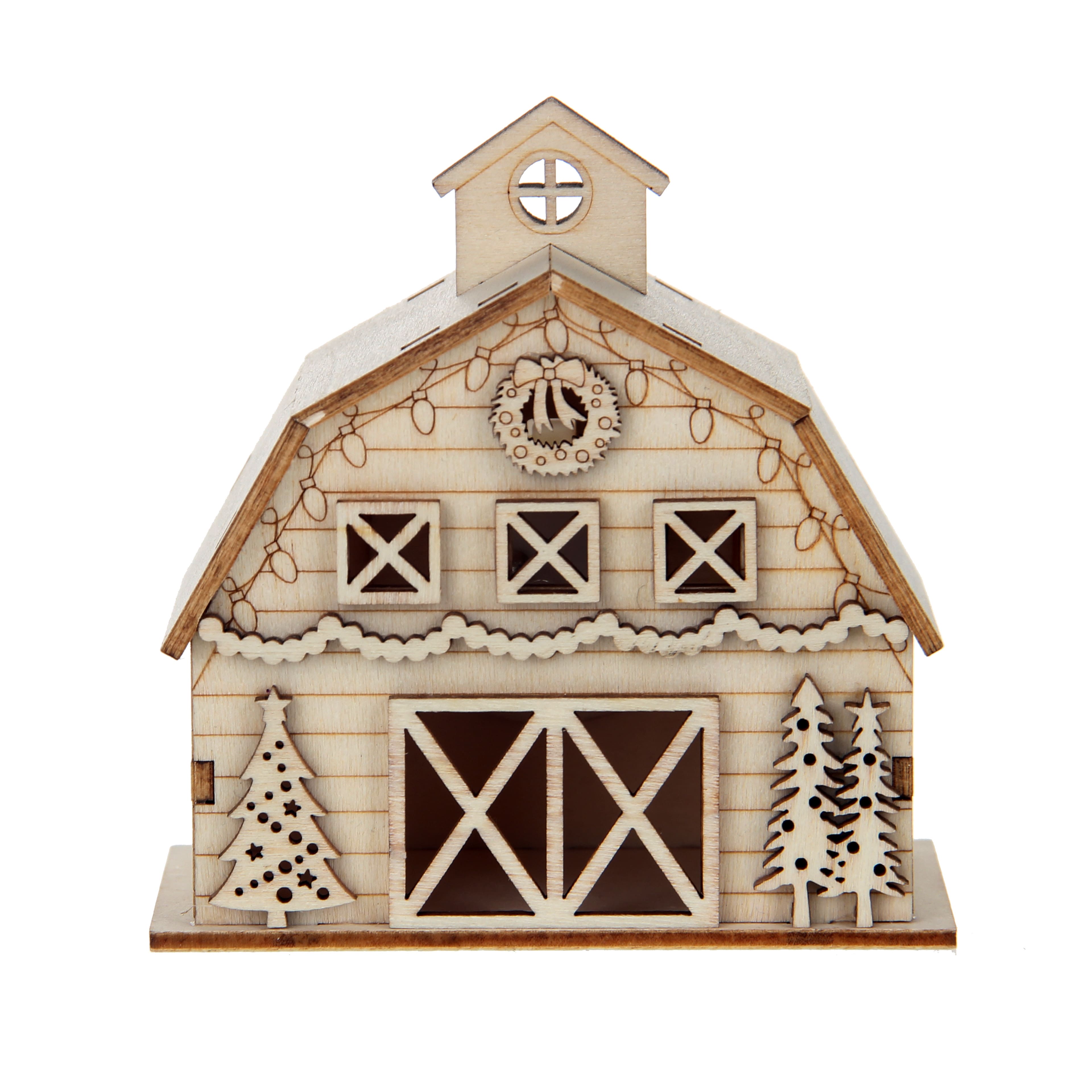 3.75&#x22; Unfinished Village Barn DIY LED Wood D&#xE9;cor by Make Market&#xAE;