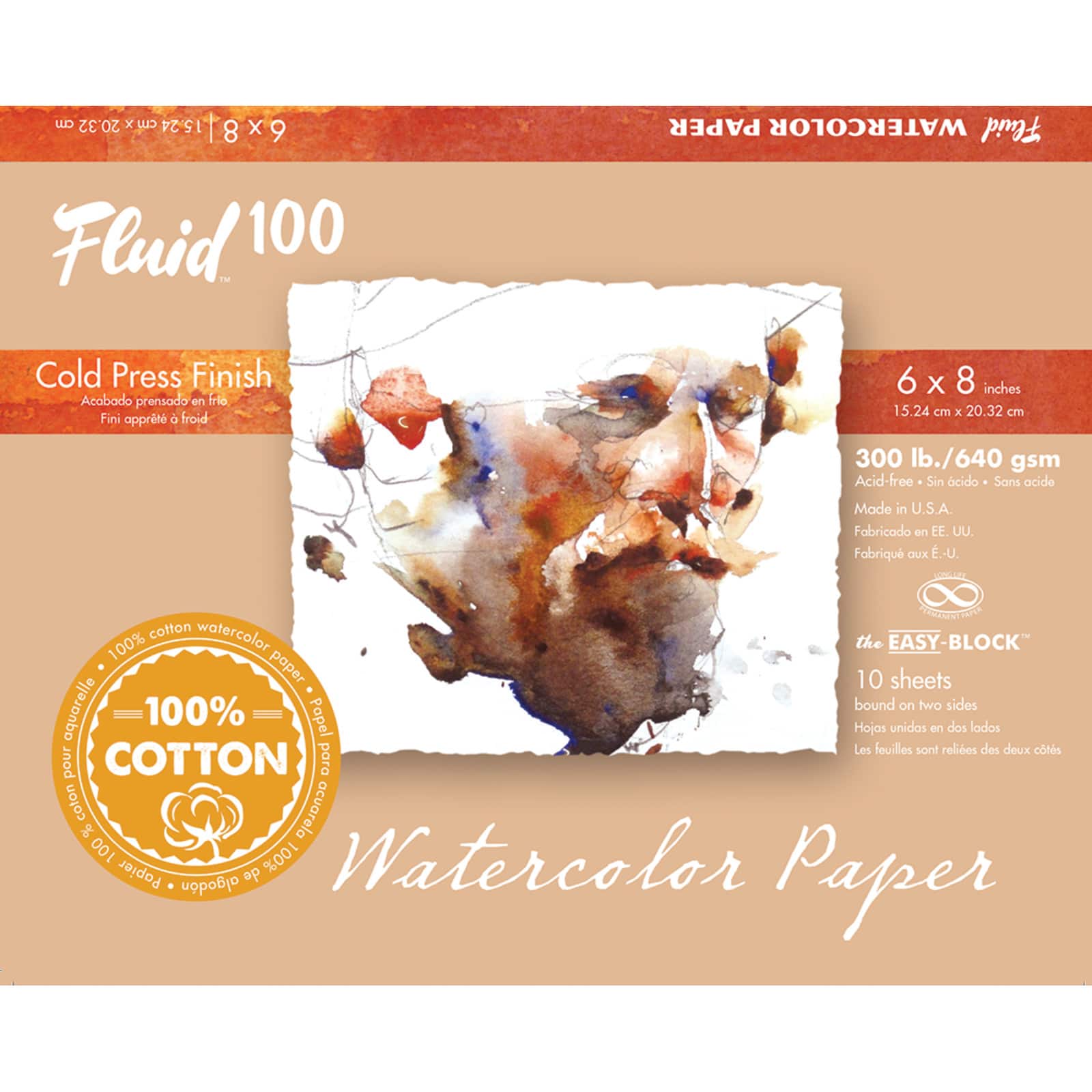 Fluid™ 100 Cold Press Watercolor Paper Block, 300lb.