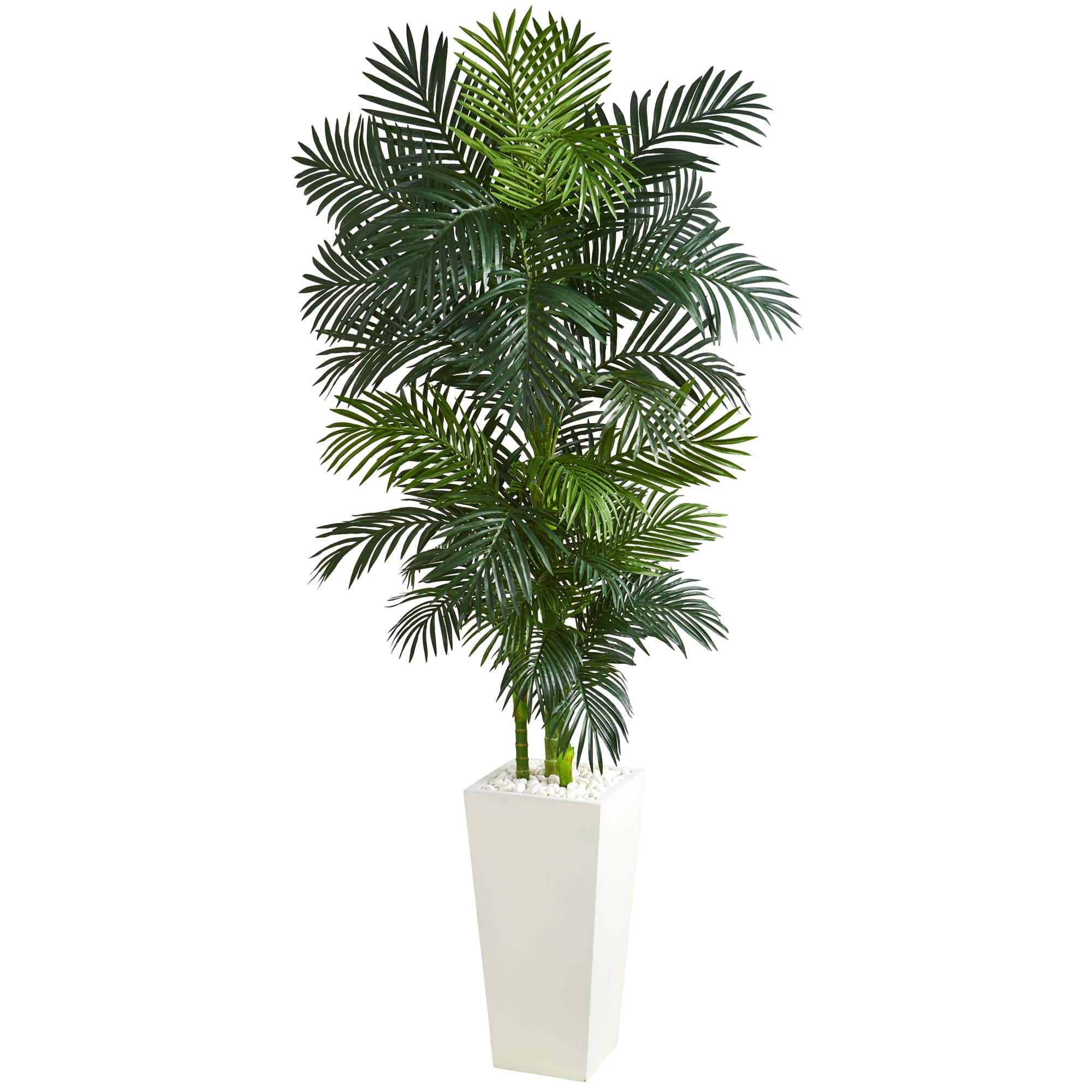 7.5ft. Golden Cane Palm Artificial Tree in White Tower Planter