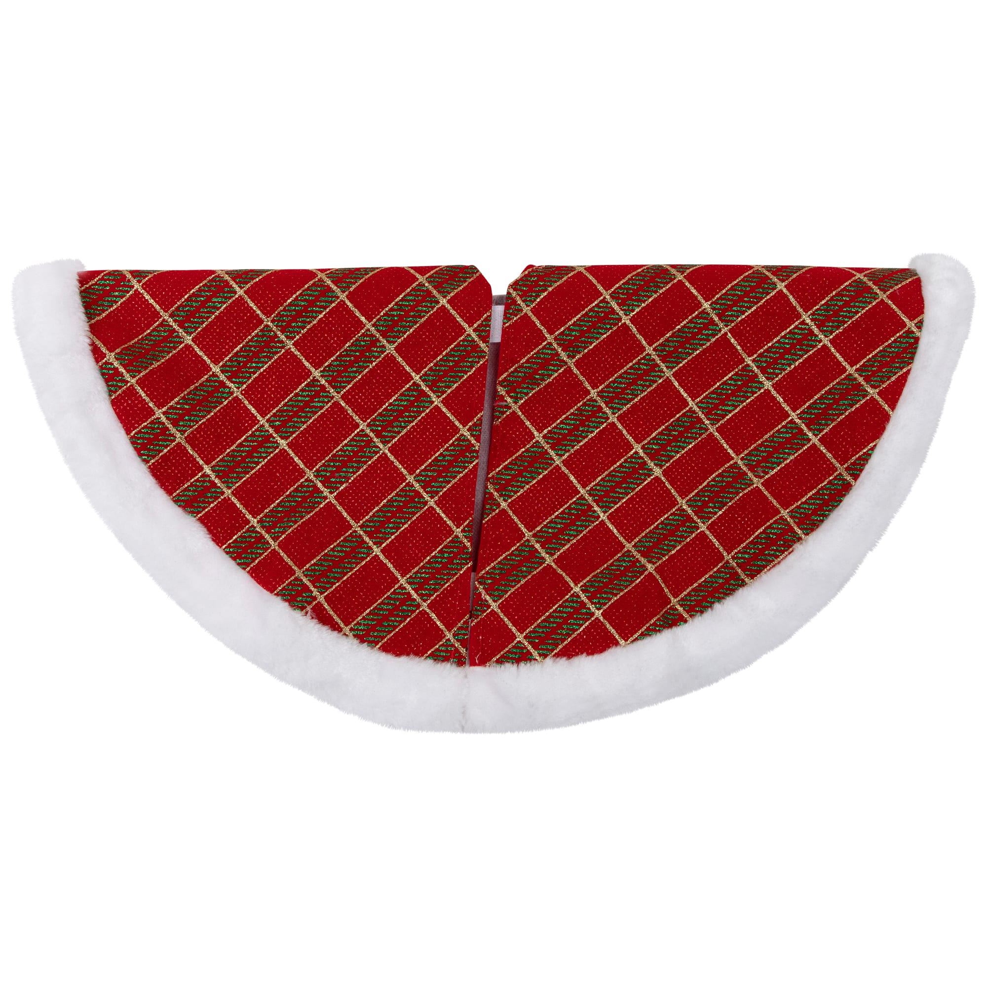 20" Glittery Plaid & White Faux Fur Trim Mini Tree Skirt